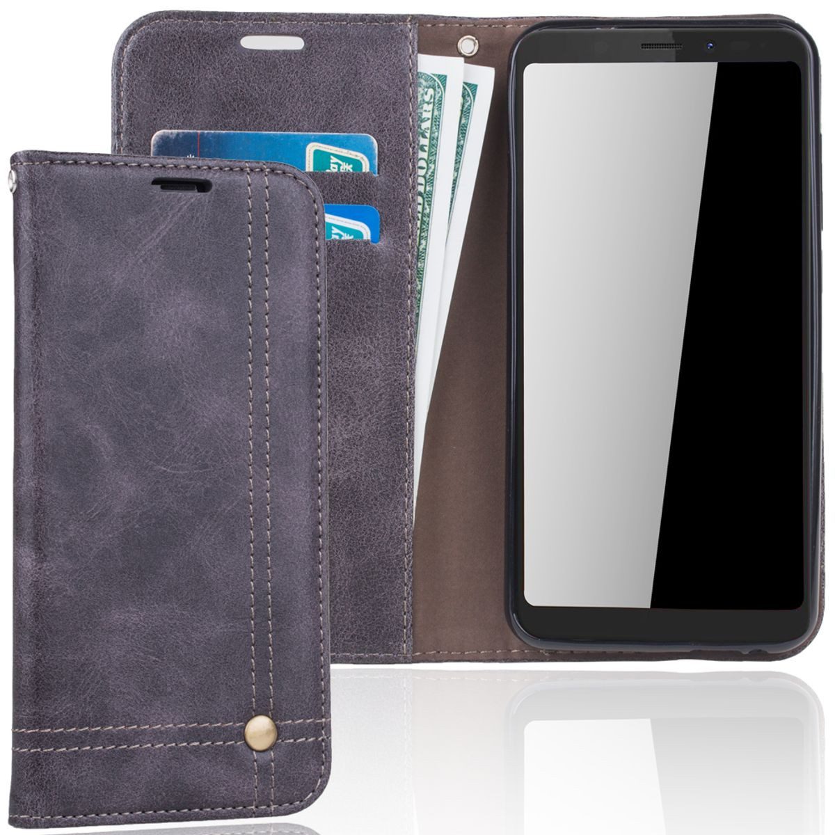 König Design Handyhülle Wiko View, Wiko View Handyhülle Bookcover Grau
