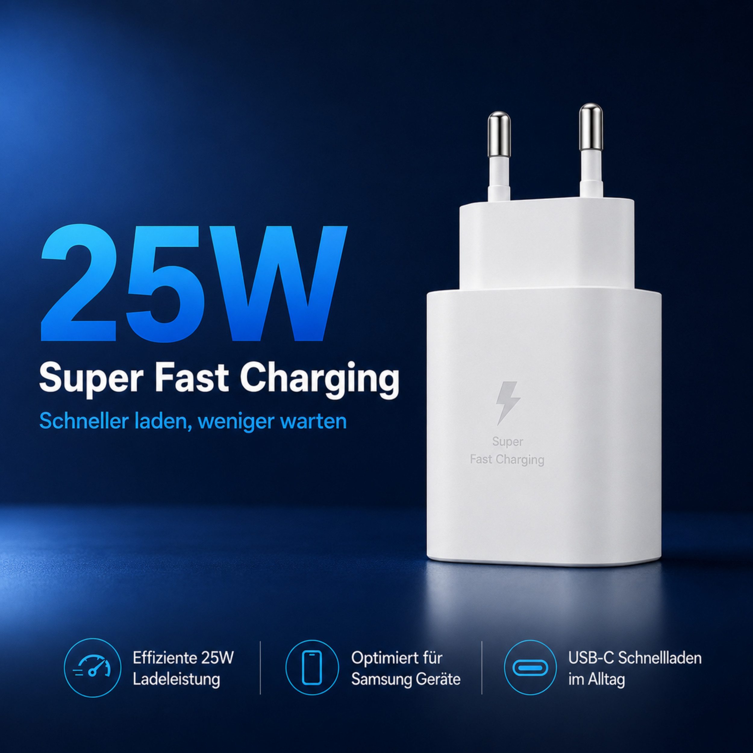 PlugUp 25W USB-C Schnellladegerät mit USB-C Ladekabel für Samsung Galaxy Smartphone-Ladegerät (3000 mA, Set, Inkl. USB-C Ladekabel, Ladeadapter für Samsung Gala – Bild 2 von 5