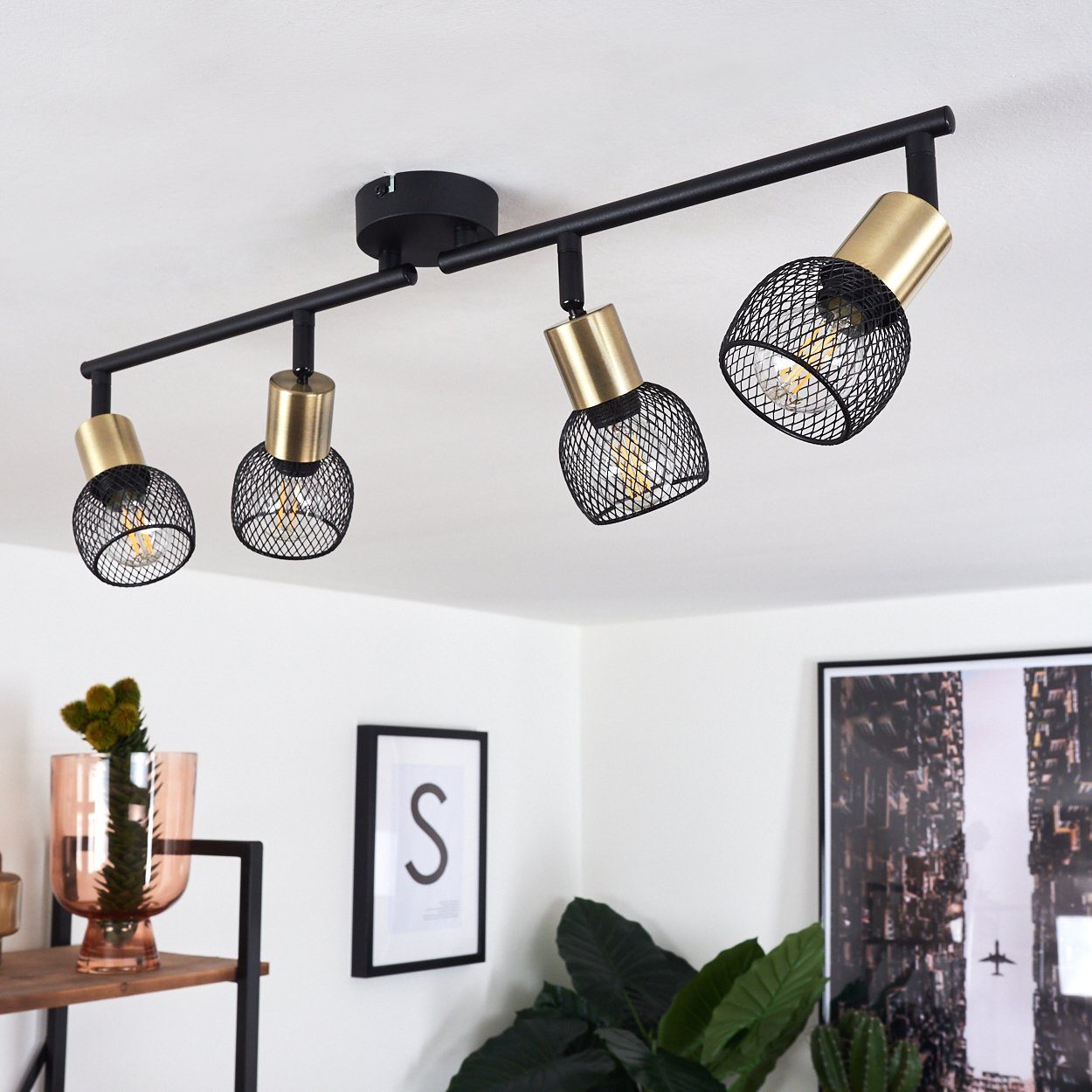 hofstein Deckenleuchte »Pieve« Deckenlampe aus Metall schwarz, gold Zimmerlampe, ohne Leuchtmittel, 4xE14, Leuchtenköpfe sind beliebig schwenkbar – Bild 2 von 5