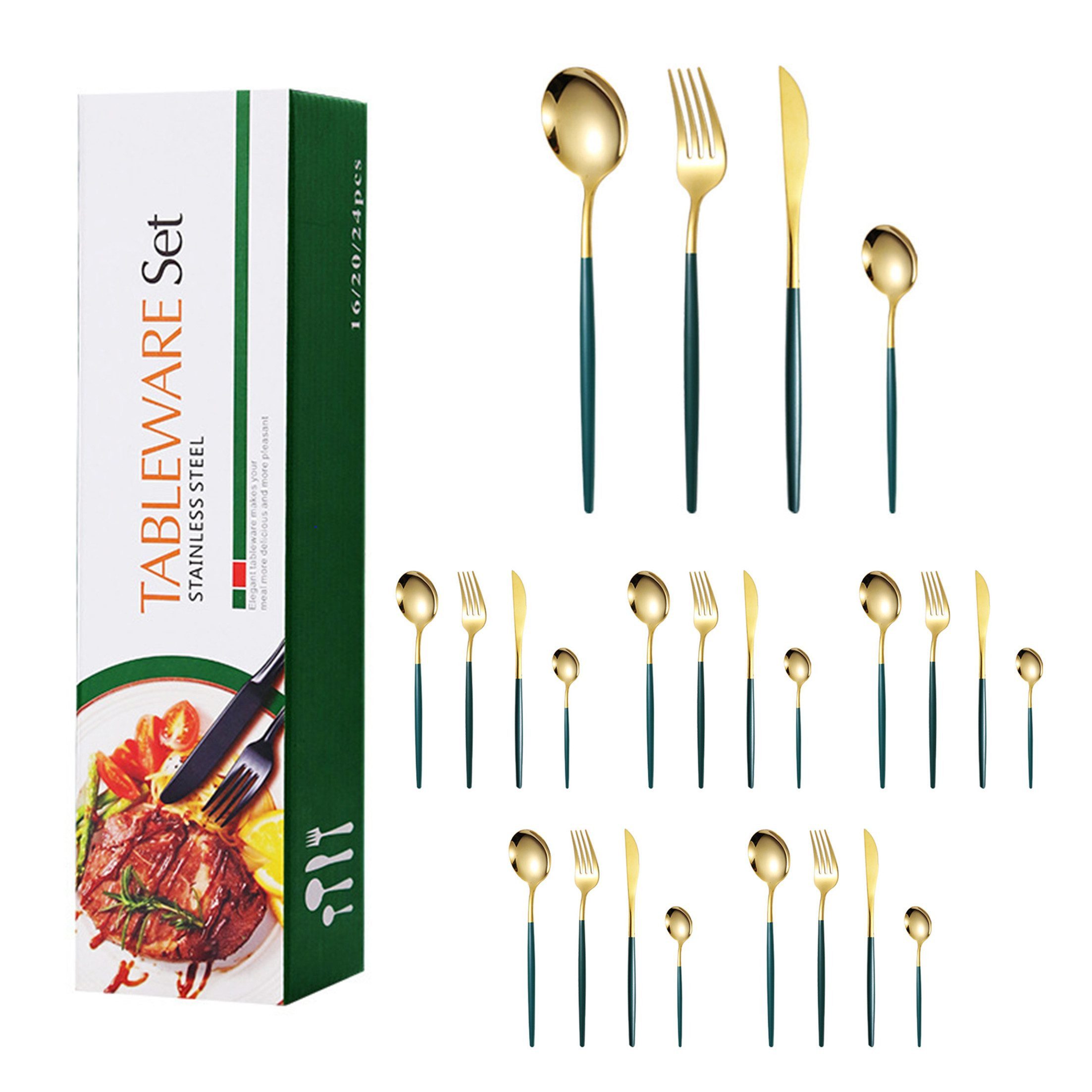 KINSI Besteck-Set Edelstahl Besteck,Messer Löffel Gabeln Set,24 Teile für 6 Personen, 6 Personen, für Hochzeit, Partys, Abende, Haus