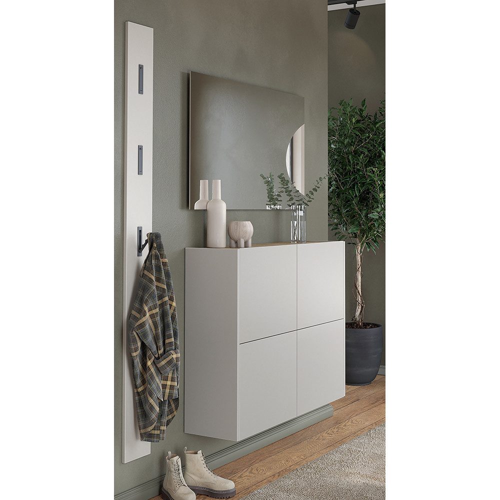 Lomadox Garderoben-Set BAIANO-01, (Spar-Set, 3-St., Garderobenpaneel Garderobenspiegel Schuhschrank), in beige und Eiche, grifflos, Push-to-Open