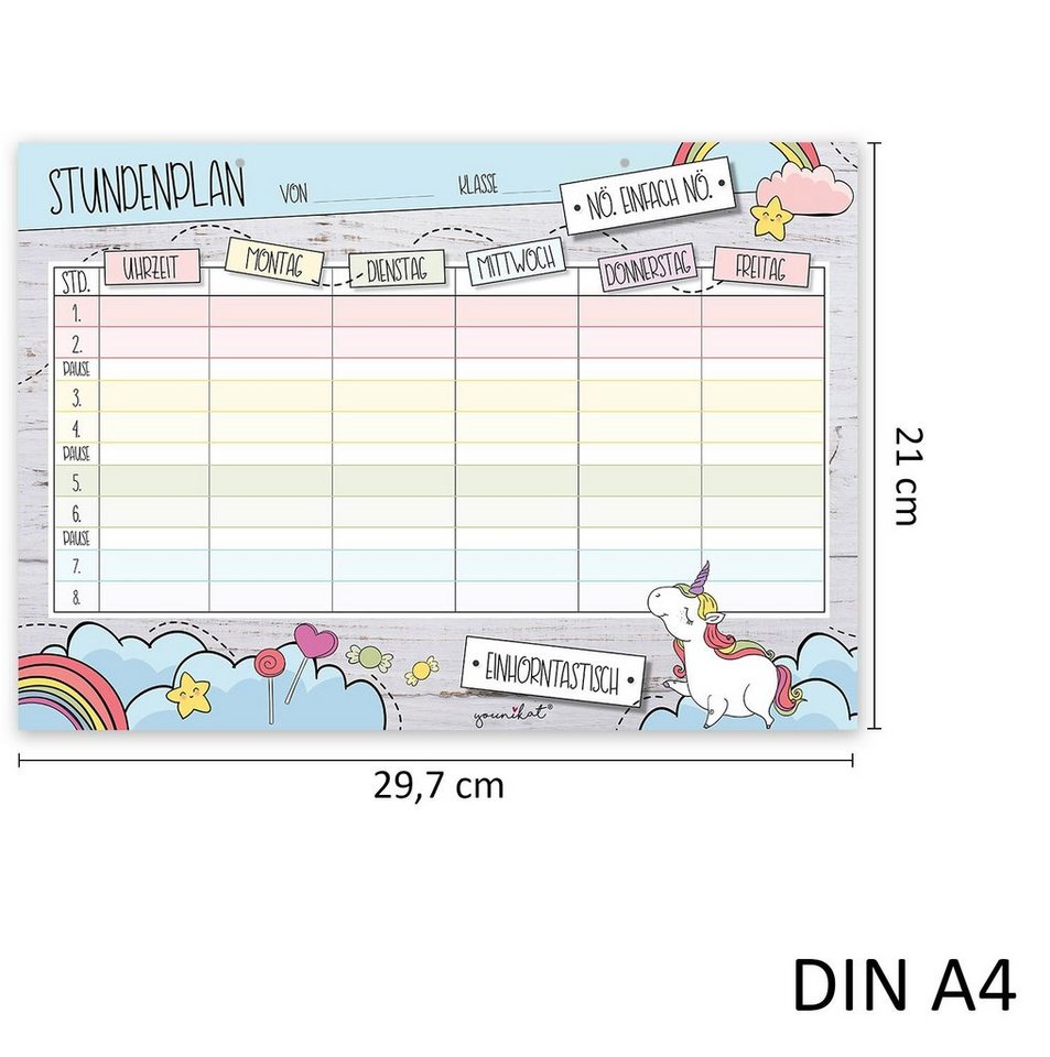 Thumbnail - younikat Schülerkalender Einhorn-Stundenplan zum Aufhängen I abwischbar I DIN A4 I bunt I mit