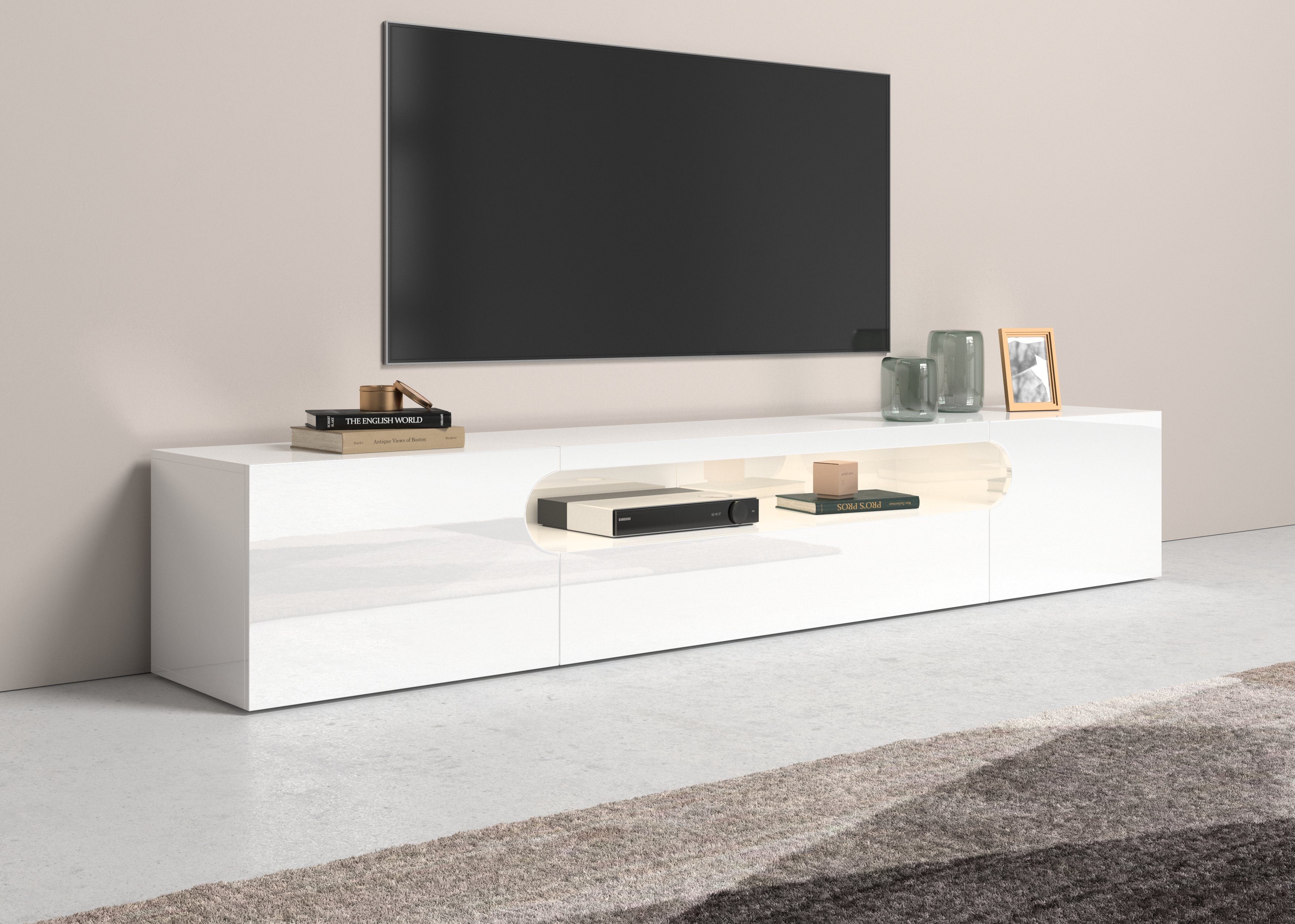 Home affaire Lowboard REAL TV-Möbel, 240 cm breit, 40/60 cm hoch, Hochglanz günstig online kaufen