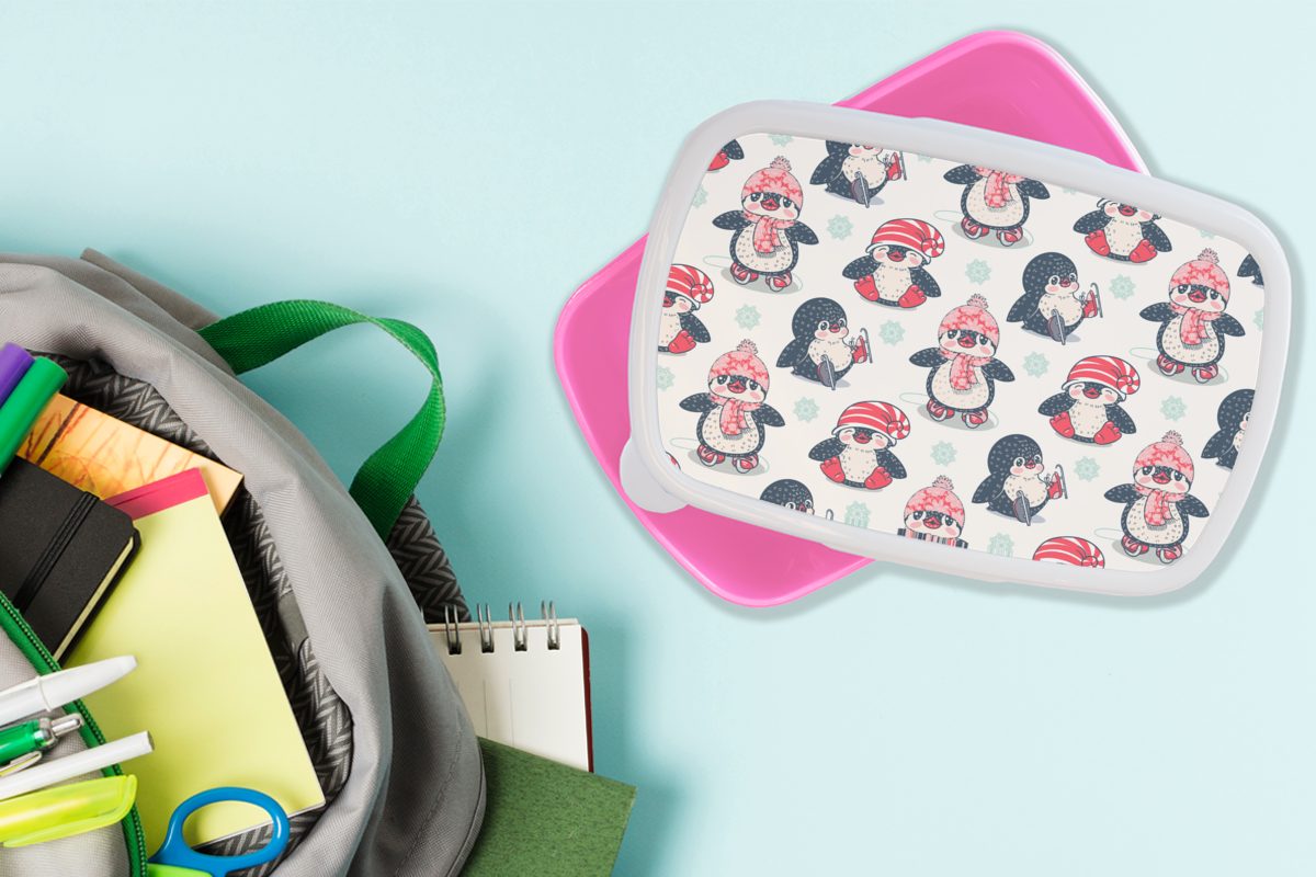 Pinguin, - Brotdose Mädchen, Schnittmuster Kinder, rosa für Brotbox Kunststoff, Schlittschuhe Lunchbox Kunststoff Erwachsene, MuchoWow - (2-tlg), Snackbox,