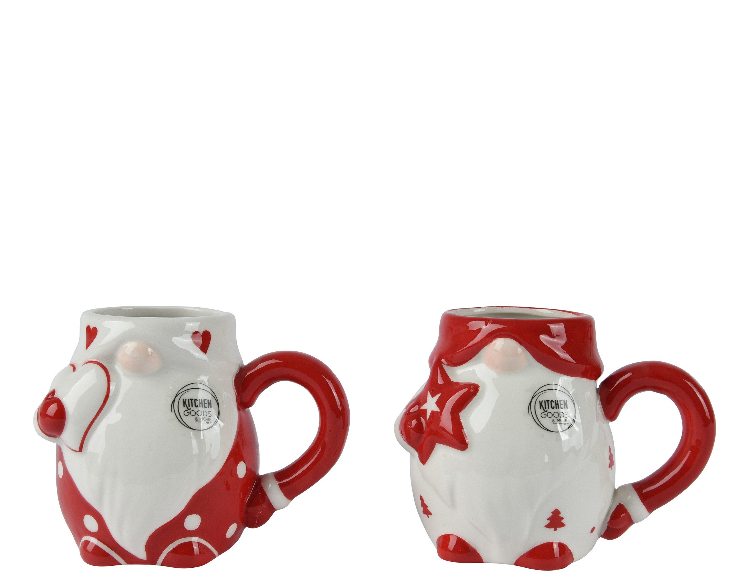 Kaemingk Tasse, Keramik, Tasse Wichtel Keramik mit Griff 11,5cm Weiß / Rot 1 Stück sortiert