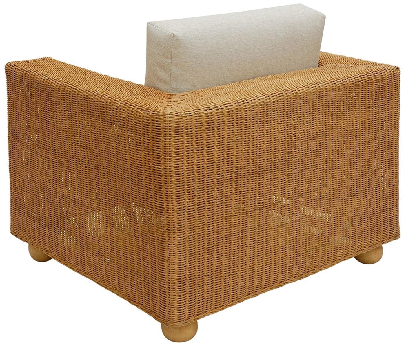 Sessel mit Beige und Lounge Rattan Sitz- Rückenpolster Breiter echtem aus Wohnzimmersessel Rattan-Sessel Home (Honig), Krines
