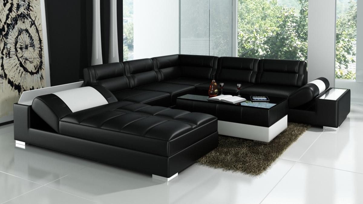 Xlmoebel Ecksofa Ledersofa L6001 in Schwarz mit modernem Design und hohem Komfort, Hergestellt in Europa