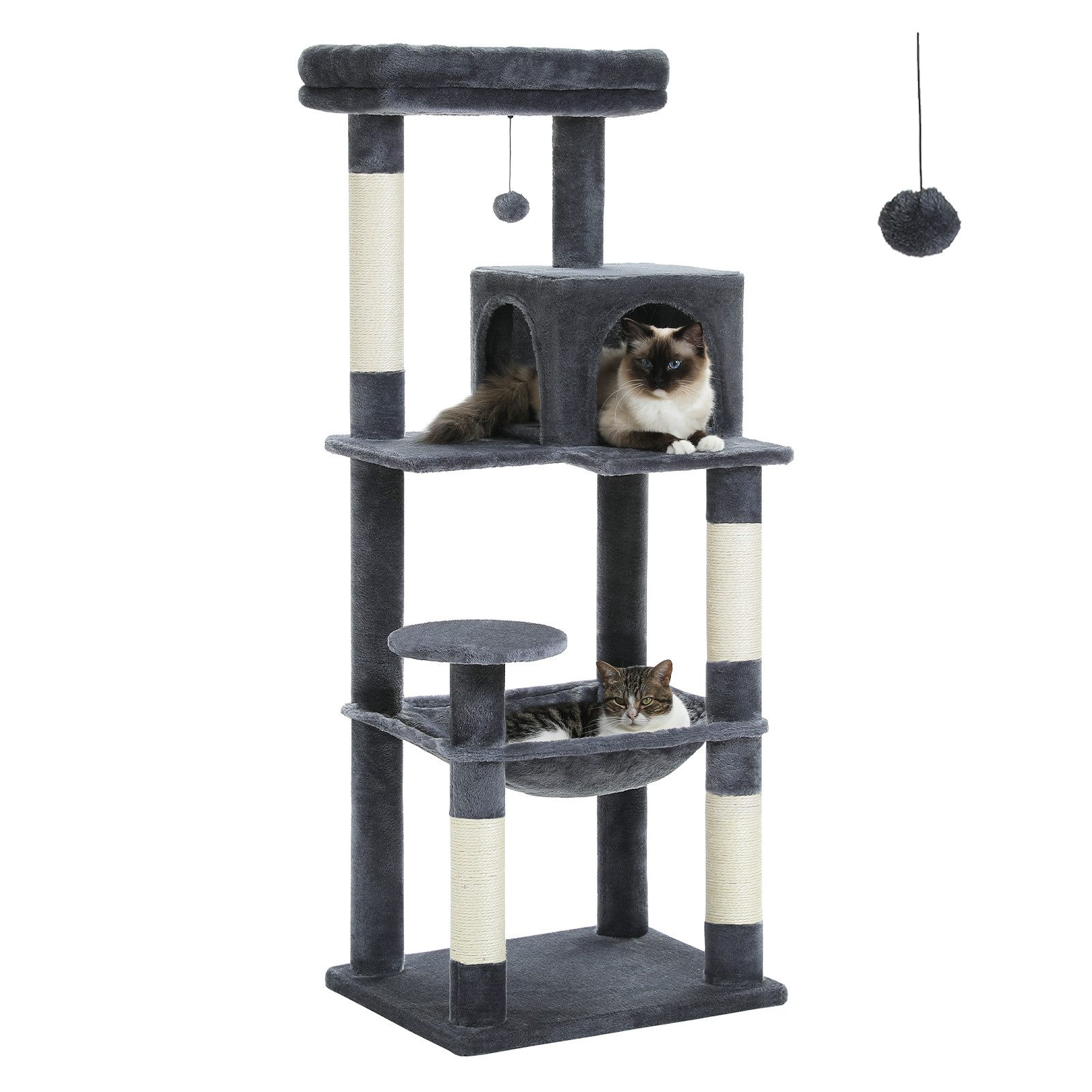 PAWZ Road Kratzbaum Kratzbaum 143cm Groß Katzenspielturm stabiles schönes Katzenhaus, Größe Höhle Hängematte von PAWZ Road