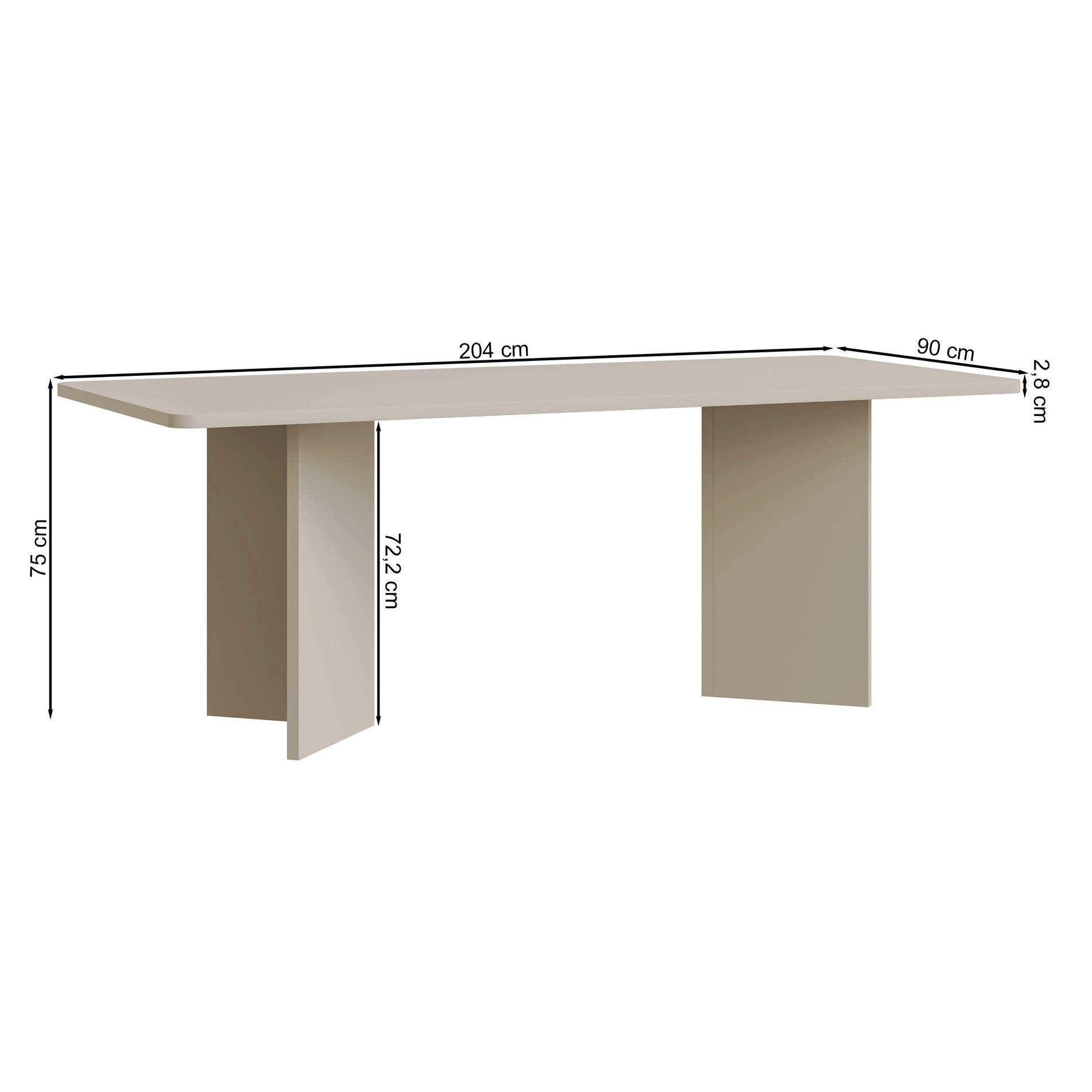 Selsey Esstisch QUBEO, rechteckig mit abgerundeten Kanten und Wangengestell 204×90 cm
