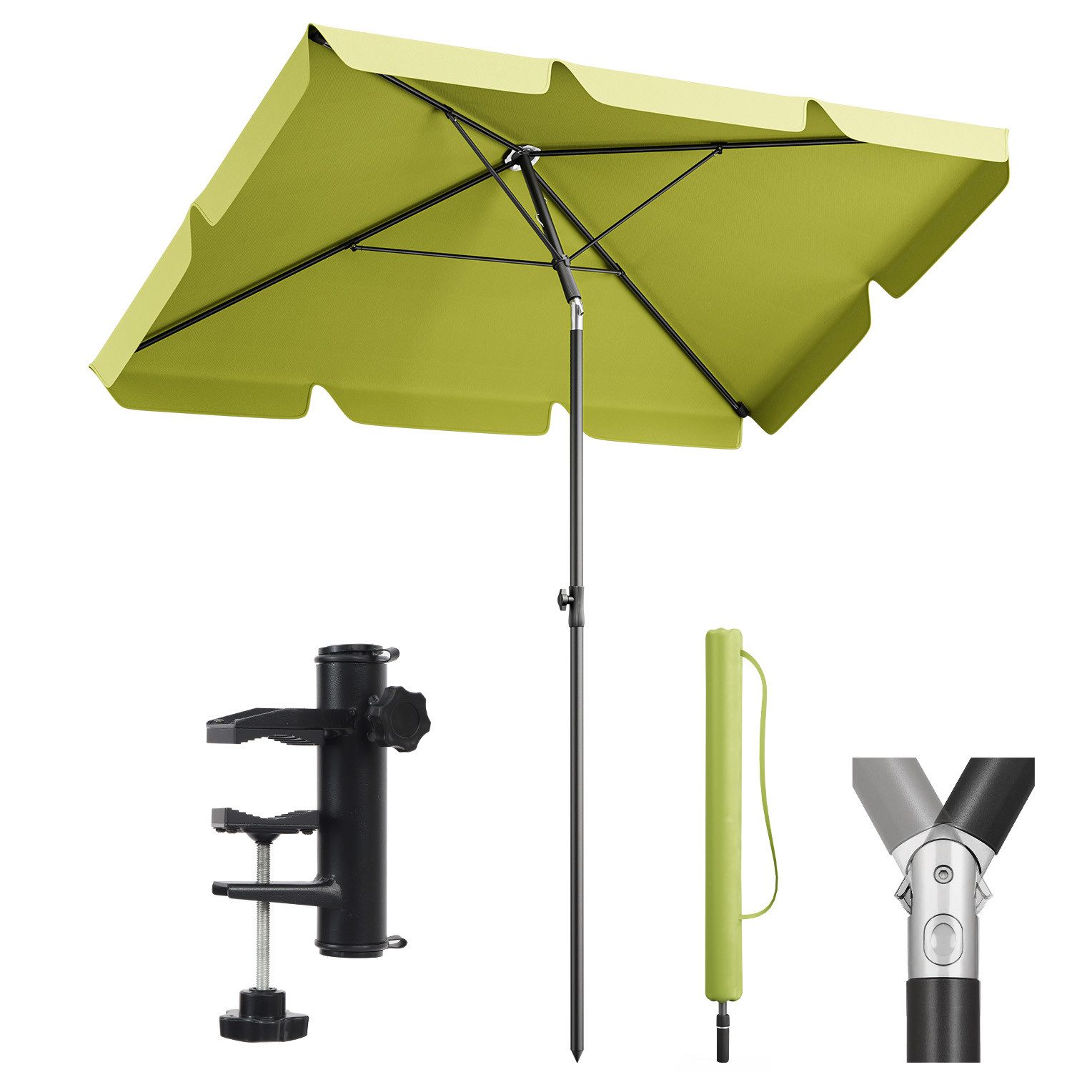 Sekey Sonnenschirm 200 × 125cm Balkonschirm rechteckig höhenverstellbar, mit Schirmhalter, LxB: 200x125 cm, mit Schutzhülle, Neigbar, UV50+ Schutz, wind- & wasserfest, für Garten