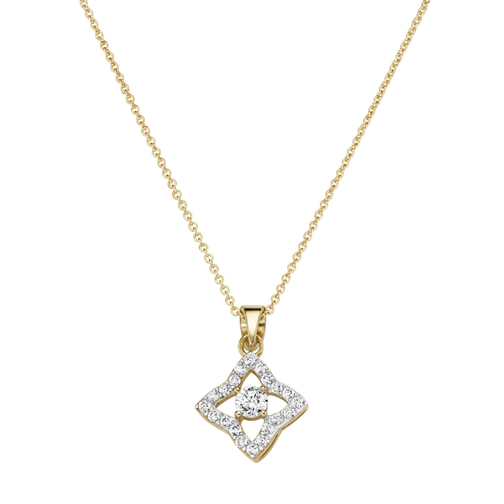 Kette mit Anhänger Anhänger blütenförmig, mit Zirkonia, Gold 375