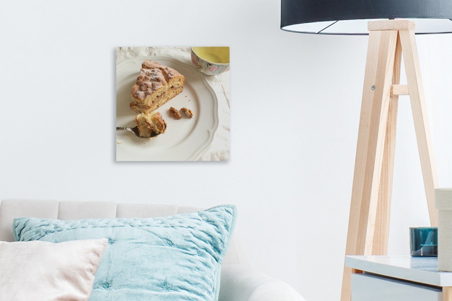 OneMillionCanvasses® Leinwandbild Ein leckeres Stück für Apfelkuchen St), Teller, Schlafzimmer (1 Wohnzimmer weißen Bilder auf Leinwand einem