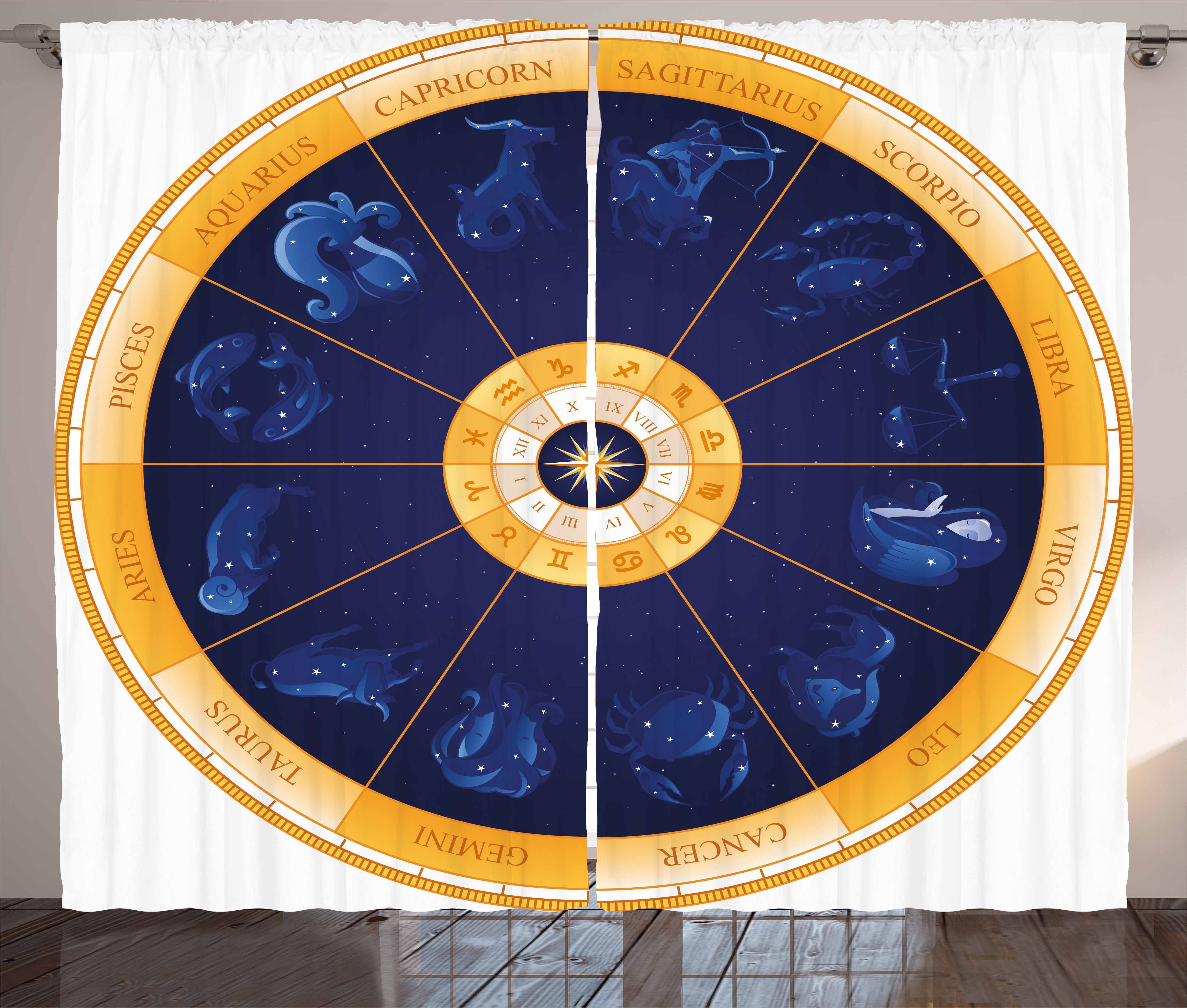Geburtshoroskop Kräuselband Astrologie und Gardine Vorhang Horoskop Schlaufen Schlafzimmer Haken, Abakuhaus, mit