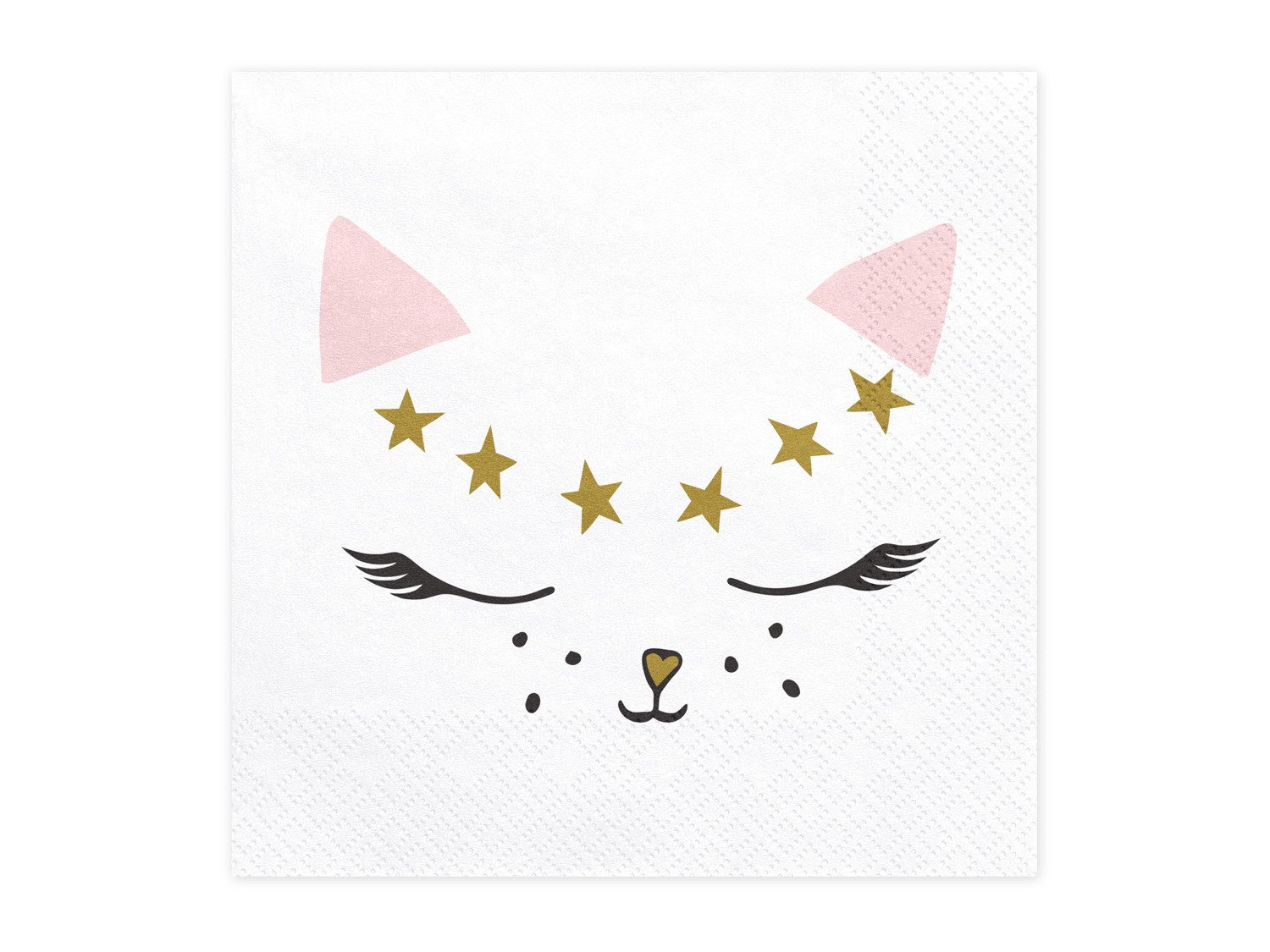 partydeco Papierserviette, Servietten Katze 33x33cm weiß / gold / rosa, 20 Stück