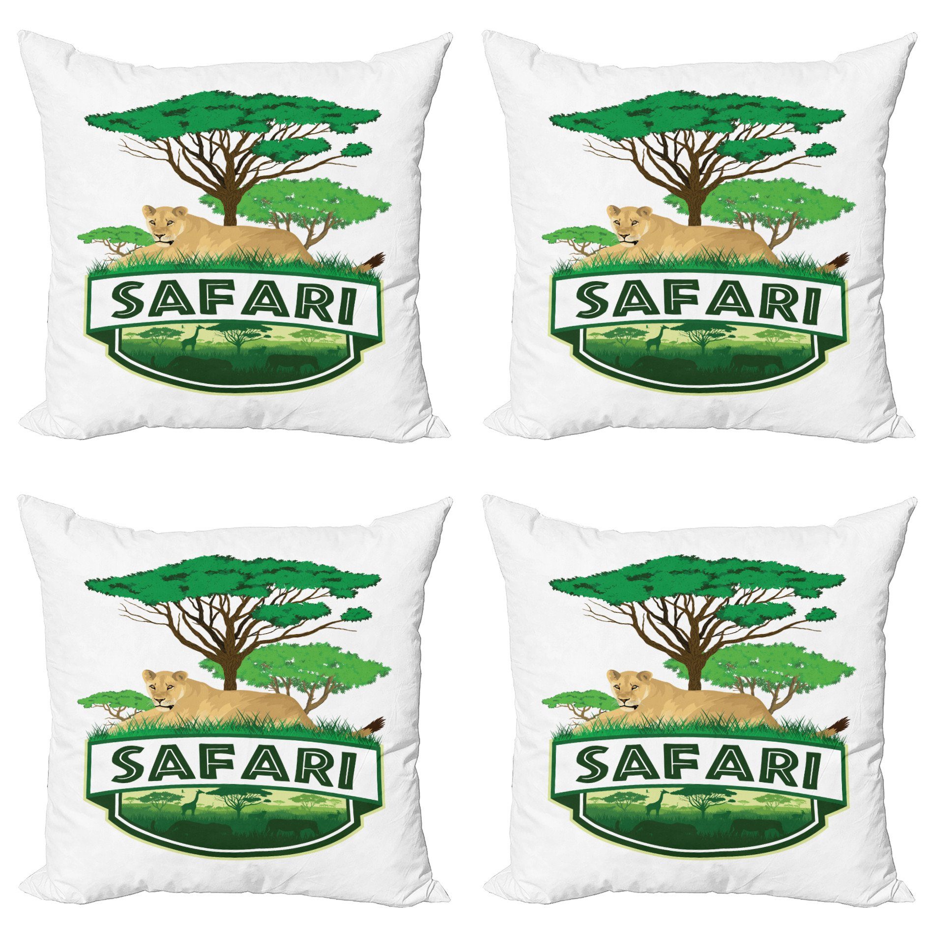 Kissenbezüge Modern Accent Doppelseitiger Digitaldruck, Abakuhaus (4 Stück), Safari African Green Trees Lion