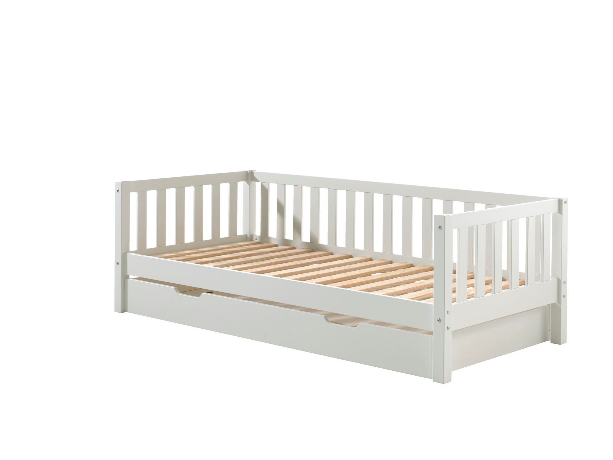 Bettgestell Kojenbett mit Schublade Karena 211x98x68 Einzelbett Massivholz Weiß