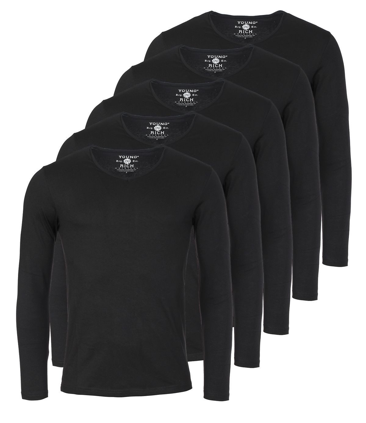 Young & Rich Langarmshirt Herren Uni Basic Longsleeve V-Ausschnitt Unterziehshirt 2001 5er Pack (5er-Pack, 5-tlg., 5er-Pack) V-Ausschnitt unifarben langarm slim fit