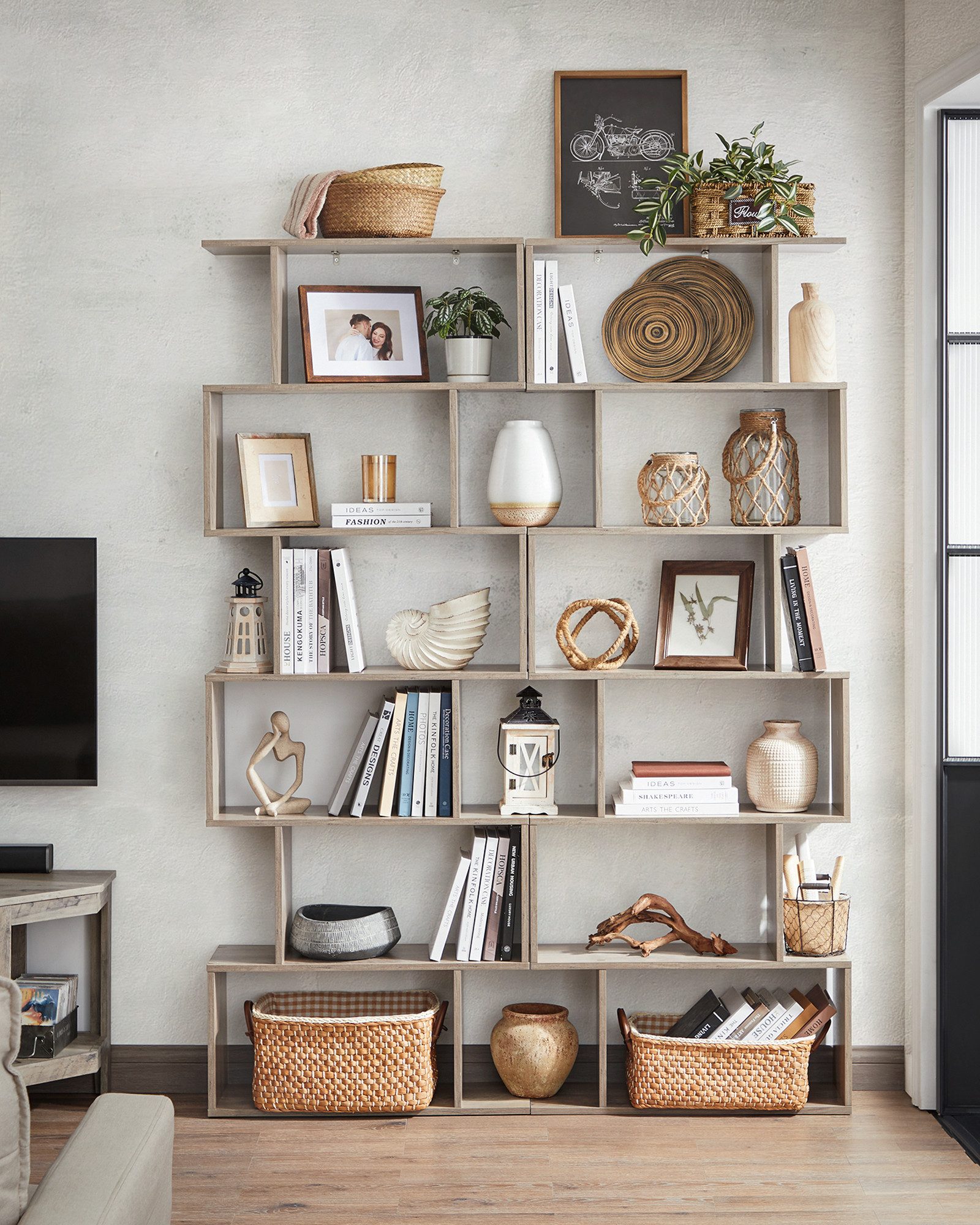 VASAGLE Bücherregal, 1-tlg., Standregal, Büroregal, 6 Fächer, Holzwerkstoff, 70x190,5x24cm (BxHxT)