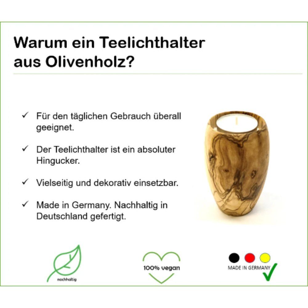Olivenholz-erleben Teelichthalter Teelichthalter SÜßER TRAUM aus echtem Olivenholz (Set, 3 St), Handgefertigter Olivenholz-Teelichthalter für gemütliche Stimmun – Bild 4 von 5