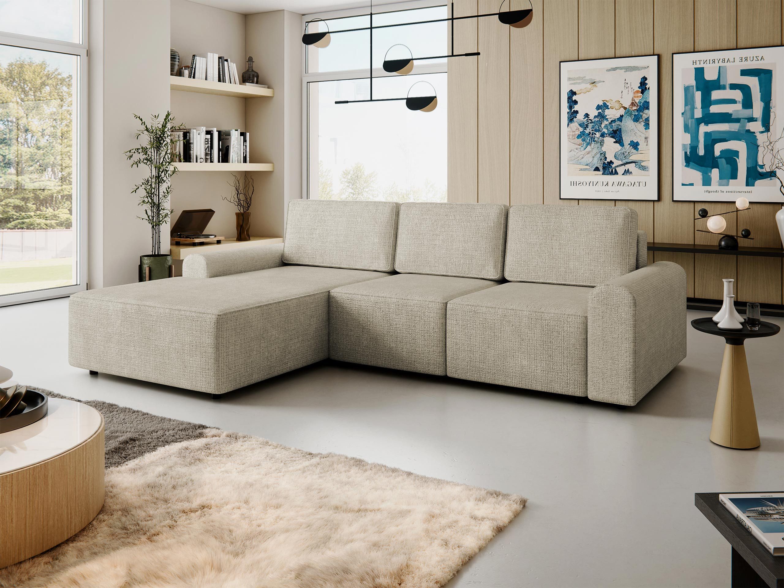 MIRJAN24 Ecksofa Bella L, mit Schlaffunktion und Bettkasten, Rückenlehne in Form beweglicher Kissen