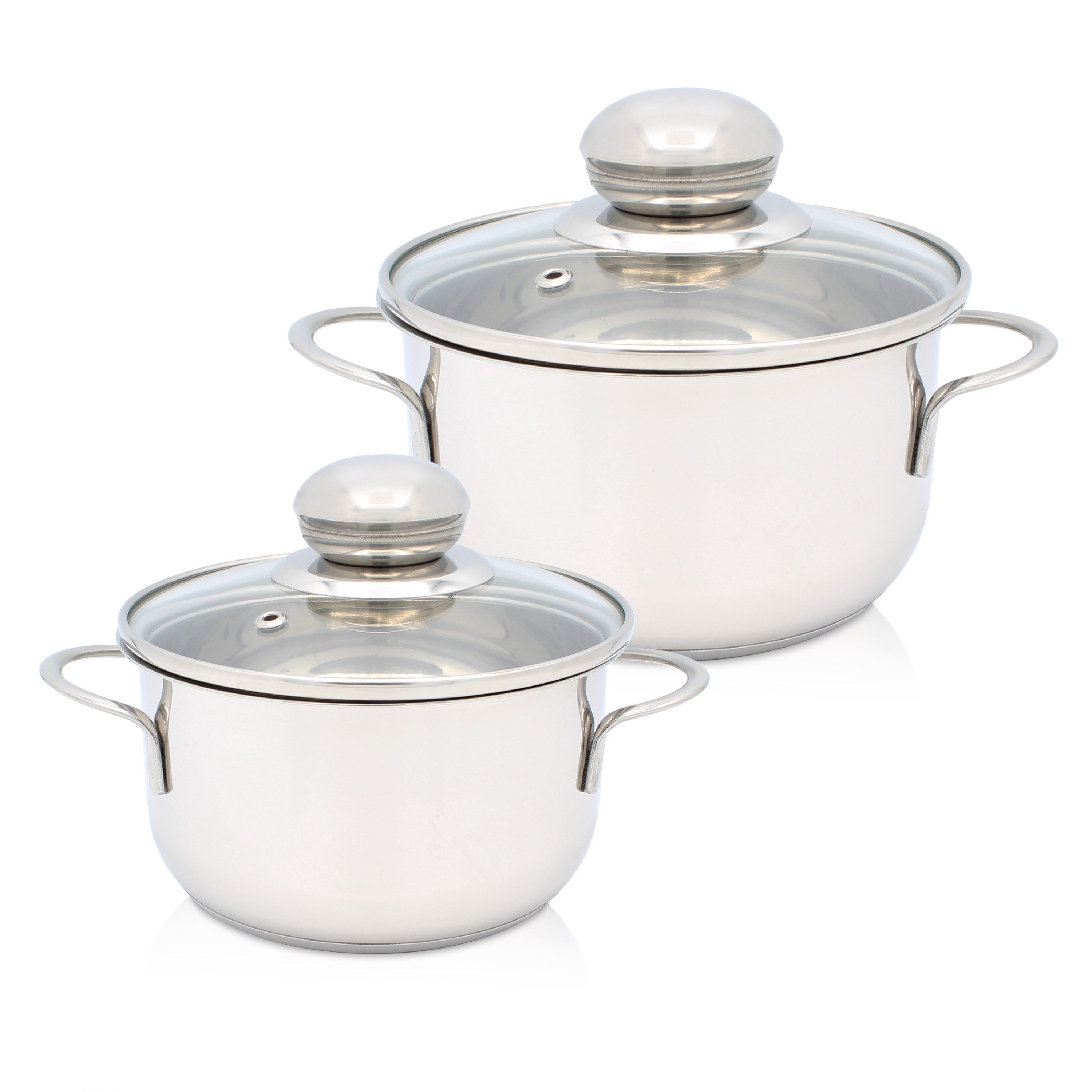 Krüger Topf-Set Saturn, Edelstahl (Set, 2-tlg., 1x Fleischtopf Ø 12 cm, 1x Fleischtopf Ø 14 cm, je mit Deckel), für Induktions-Kochfelder geeignet