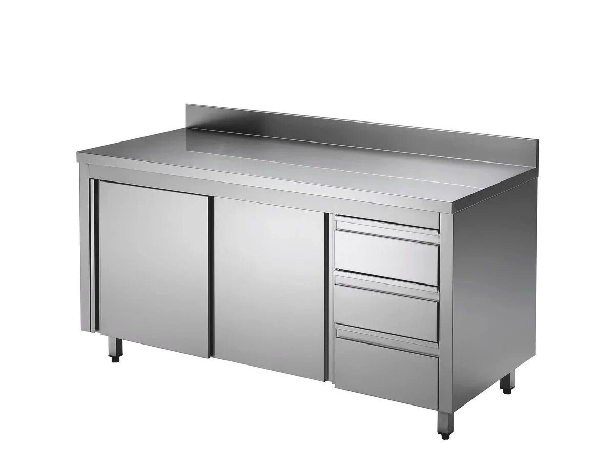 GastroHero Hochschrank Edelstahl Arbeitsschrank 120x60 cm mit 3 Schubladen Aufkantung AISI430