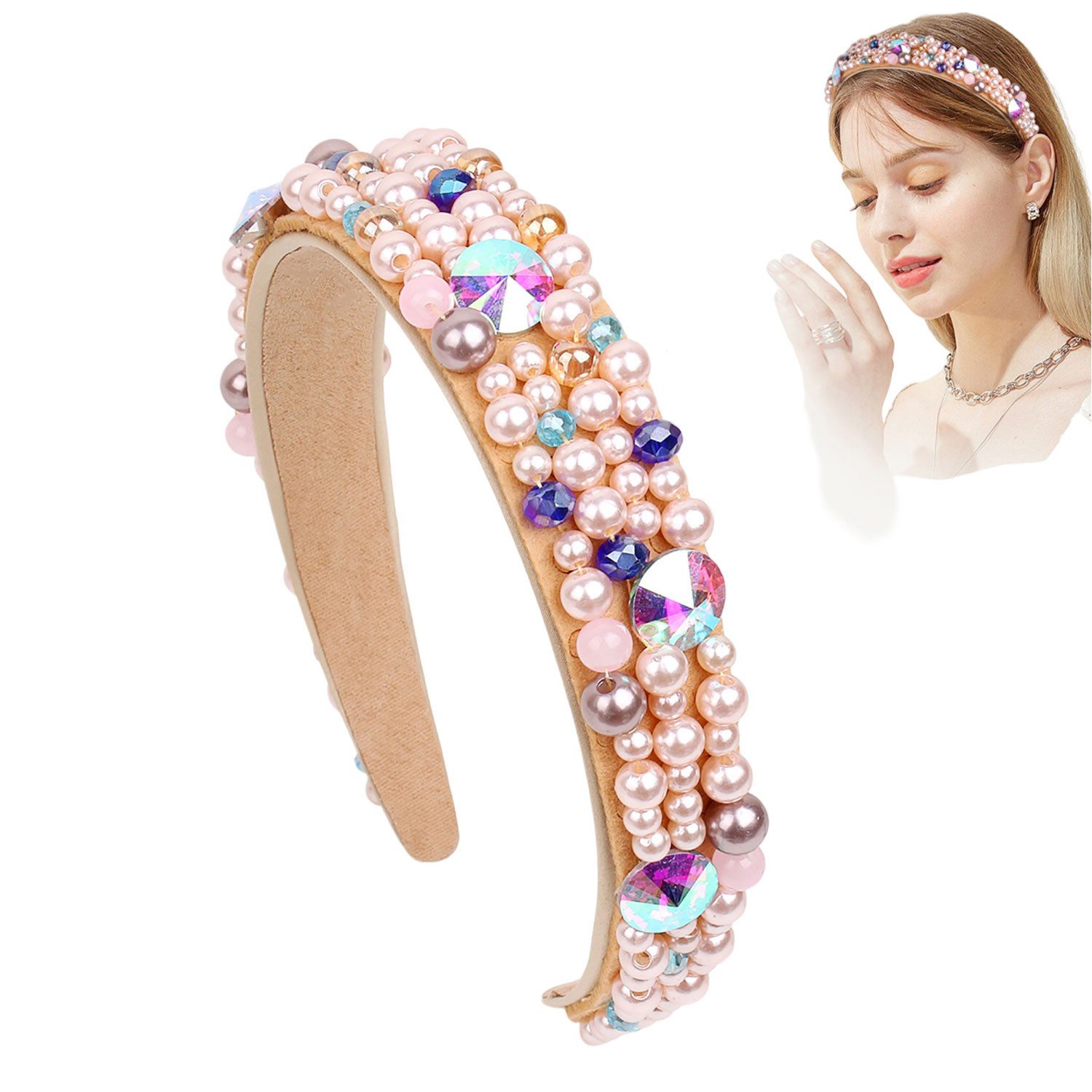 Haargummi Damen Breit Haarband Strasssteinen Haarschmuck Hochzeit Haarreifen