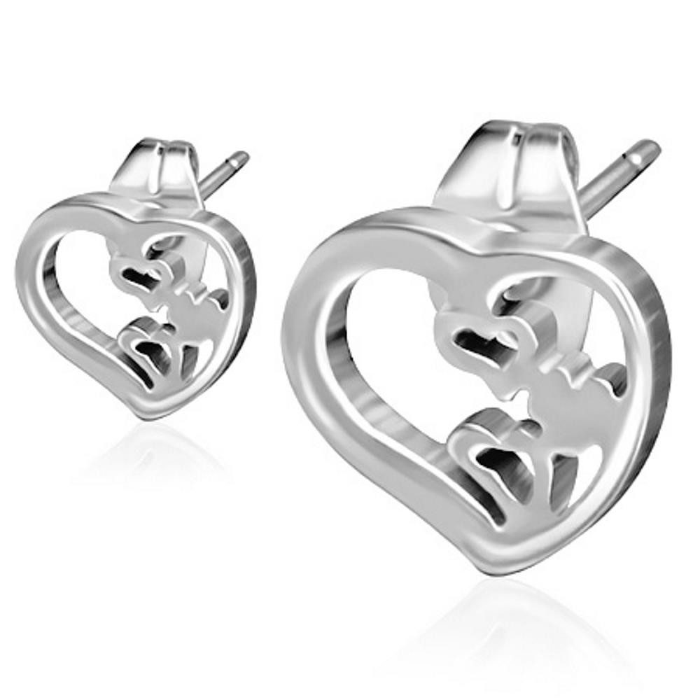 Ohrring-Set Ohrstecker offenes Herz Silber aus Edelstahl Unisex