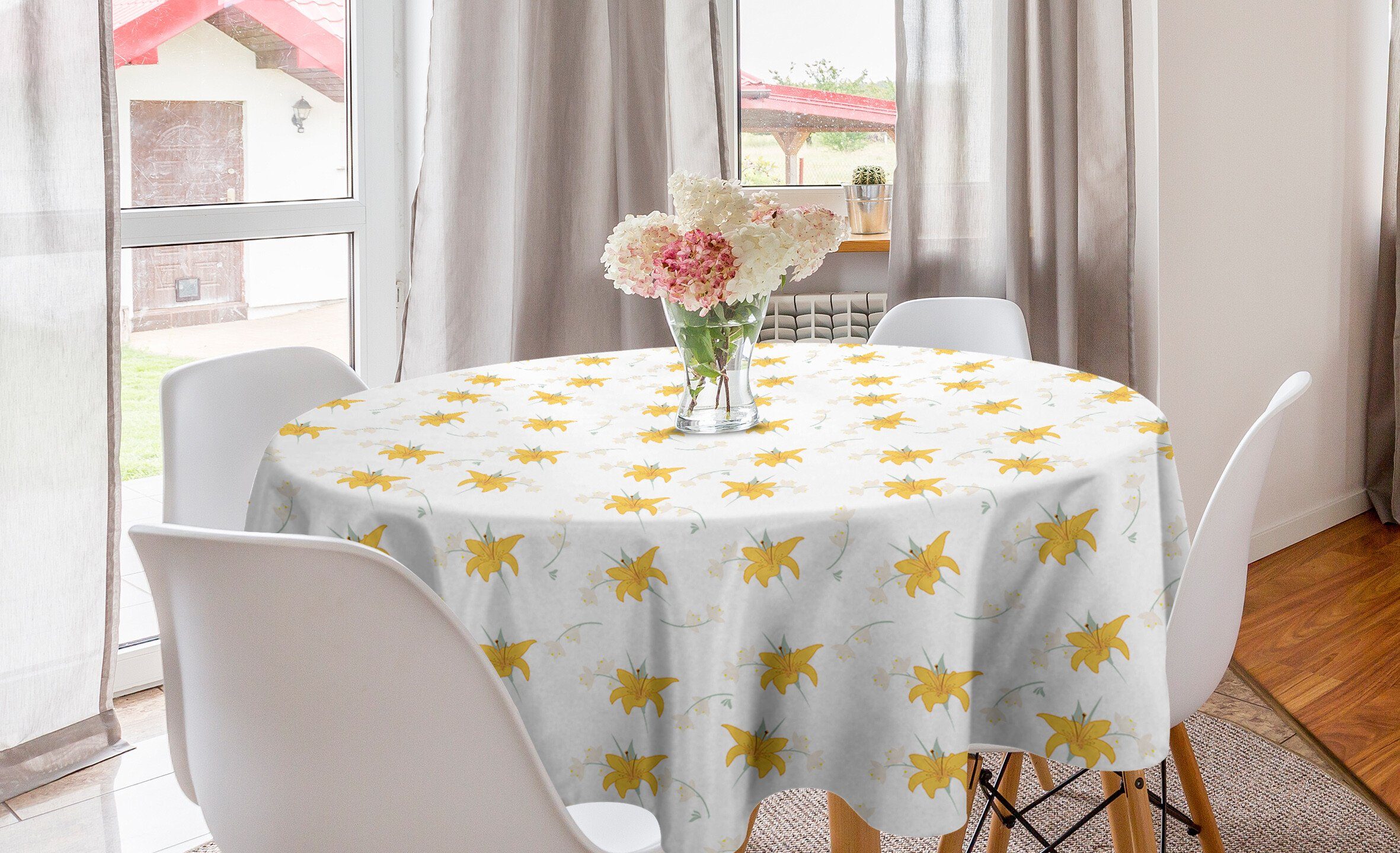 Abakuhaus Tischdecke Kreis Tischdecke Abdeckung für Esszimmer Küche Dekoration, Blumen Hibiscus in Erdtönen Kunst