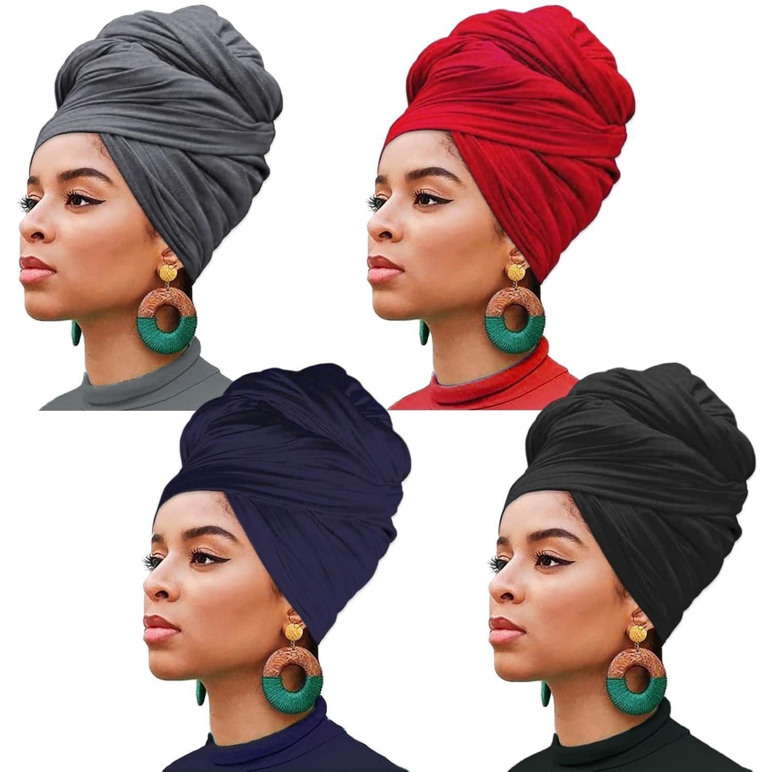 LuxusKollektion Turban Turban 4er Set Stretch Knit Extra Long, (4-St)