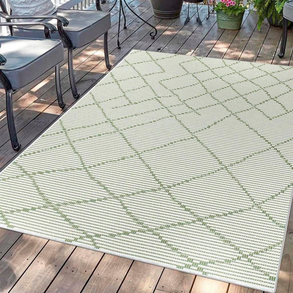 5 gewebt rechteckig, UV-beständig, City, Palm, & Teppich mm, Höhe: flach Wetterfest grün Carpet