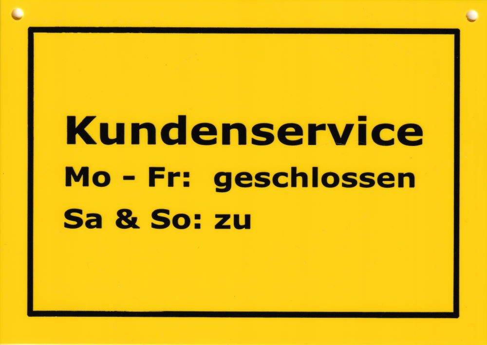 Postkarte Kunststoff- "Verbotene Schilder: Kundenservice"