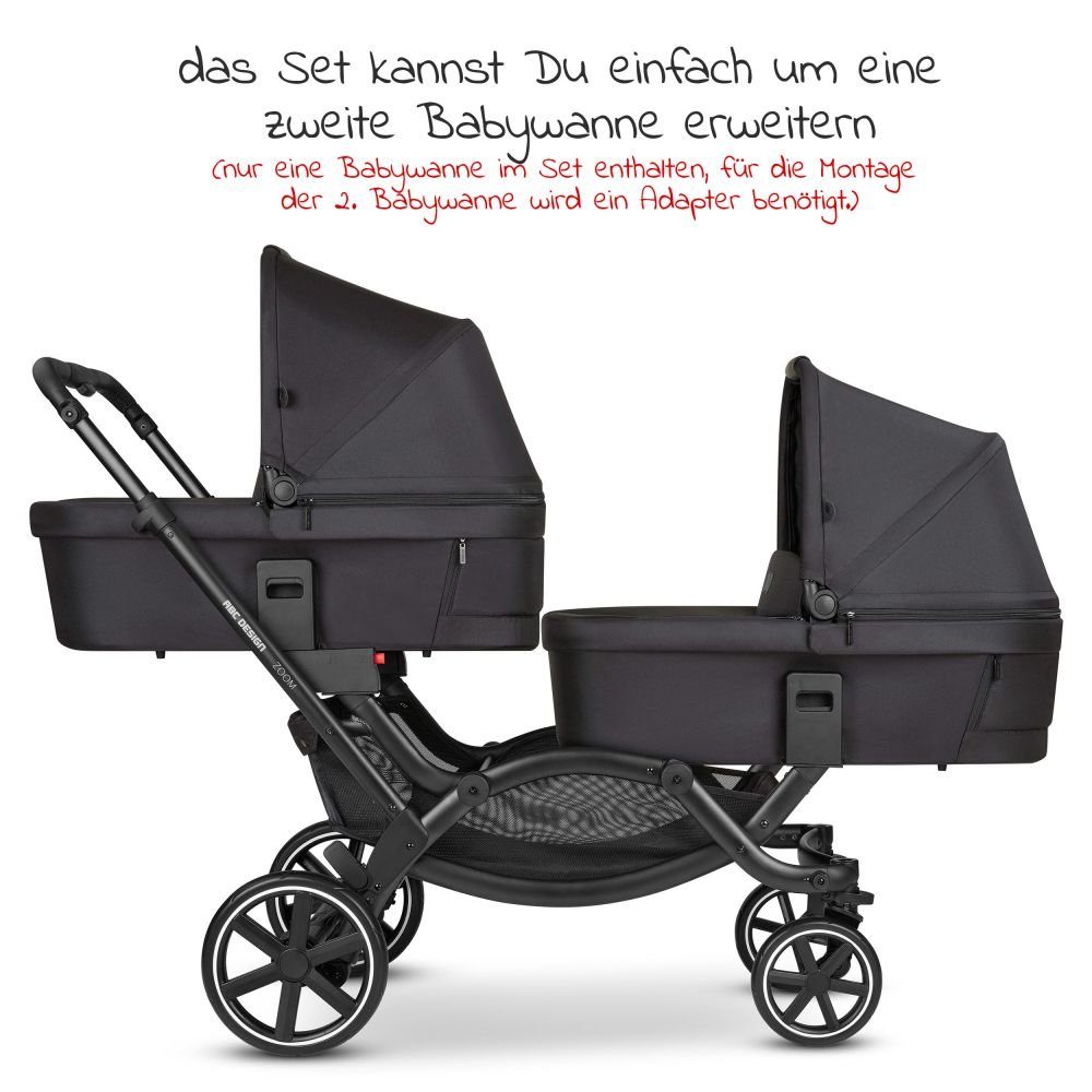 - (6-tlg), Zoom Geschwisterkinderwagen Babyschale Ink, ABC Zwillingskinderwagen Design Geschwisterwagen mit Edition Classic - Babywanne,