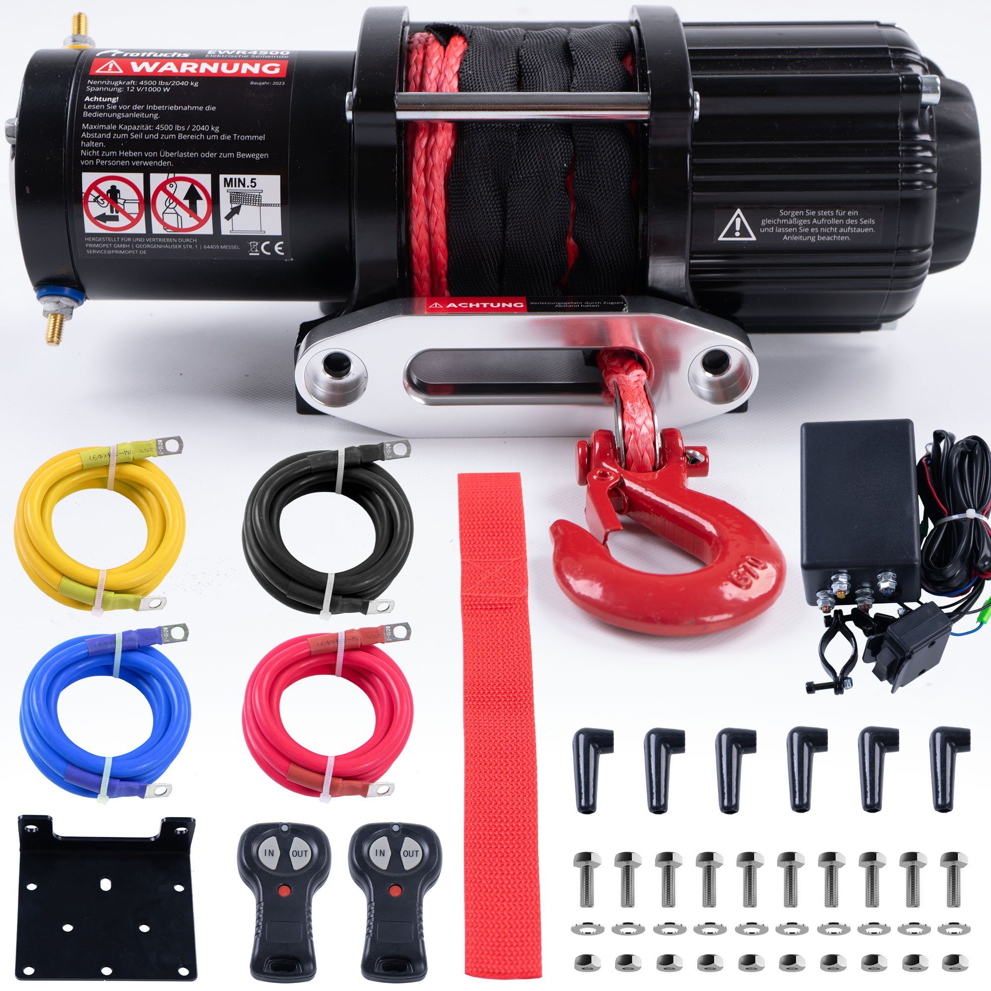 Rotfuchs Seilwinde, 12v mit Fernbedienung, 2041 kg Motorwinde Seilzug, Power Offroad Winde