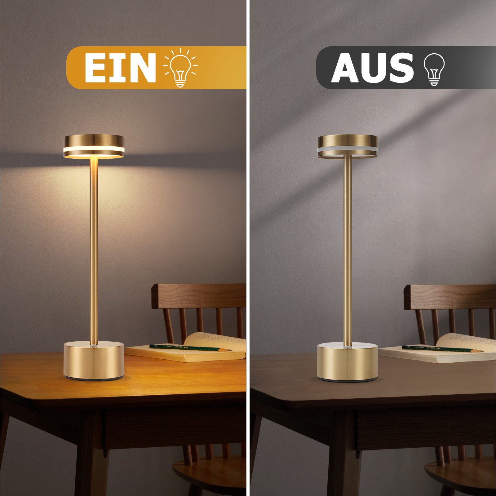 ZMH Tischleuchte kabellose Akku-Lampe und Nachttischlampe mit LED, 3 Lichtfarben, Touch-Steuerung, LED fest integriert, Warmweiß-Neutralweiß-Kaltweiß, mehreren  – Bild 5 von 5