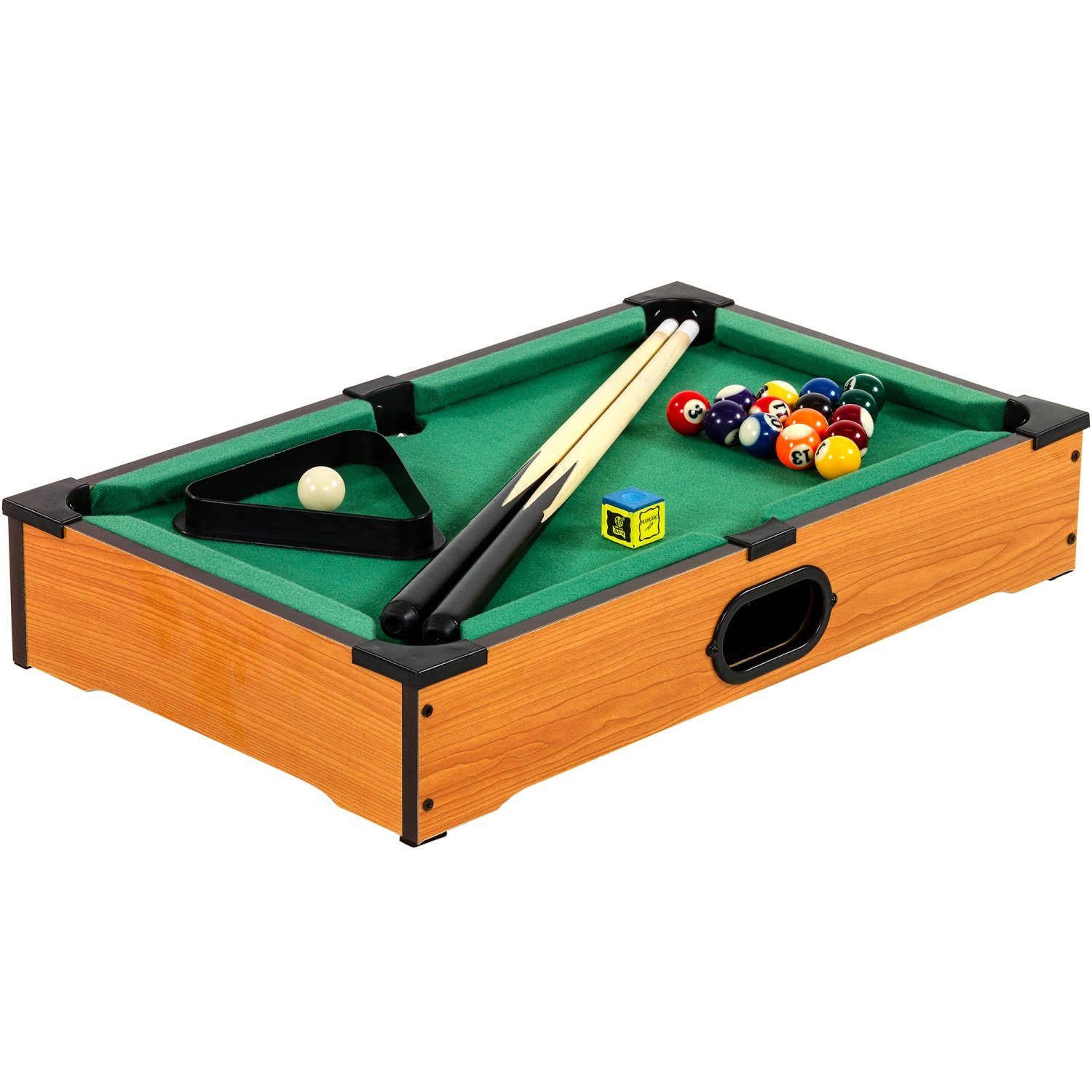 GAMES PLANET Billardtisch Mini Pool (2 Maße: inkl. Billardtisch 3 Zubehör, Kreide), Nano Dekore, Queues, Dreieck, 51x31x10cm Kugeln