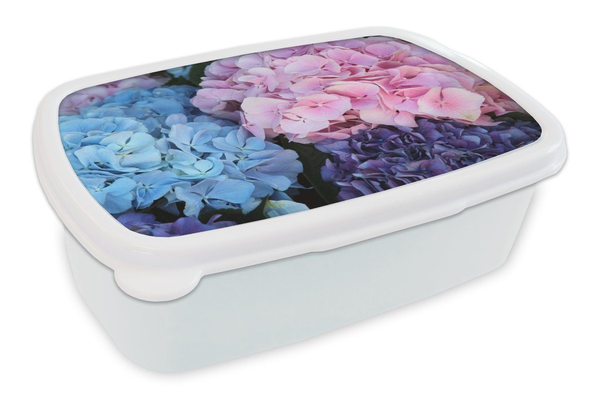 MuchoWow Lunchbox Blumen - Strauch - Hortensie - Botanisch, Kunststoff, (2-tlg), Brotbox für Kinder und Erwachsene, Brotdose, für Jungs und Mädchen weiß
