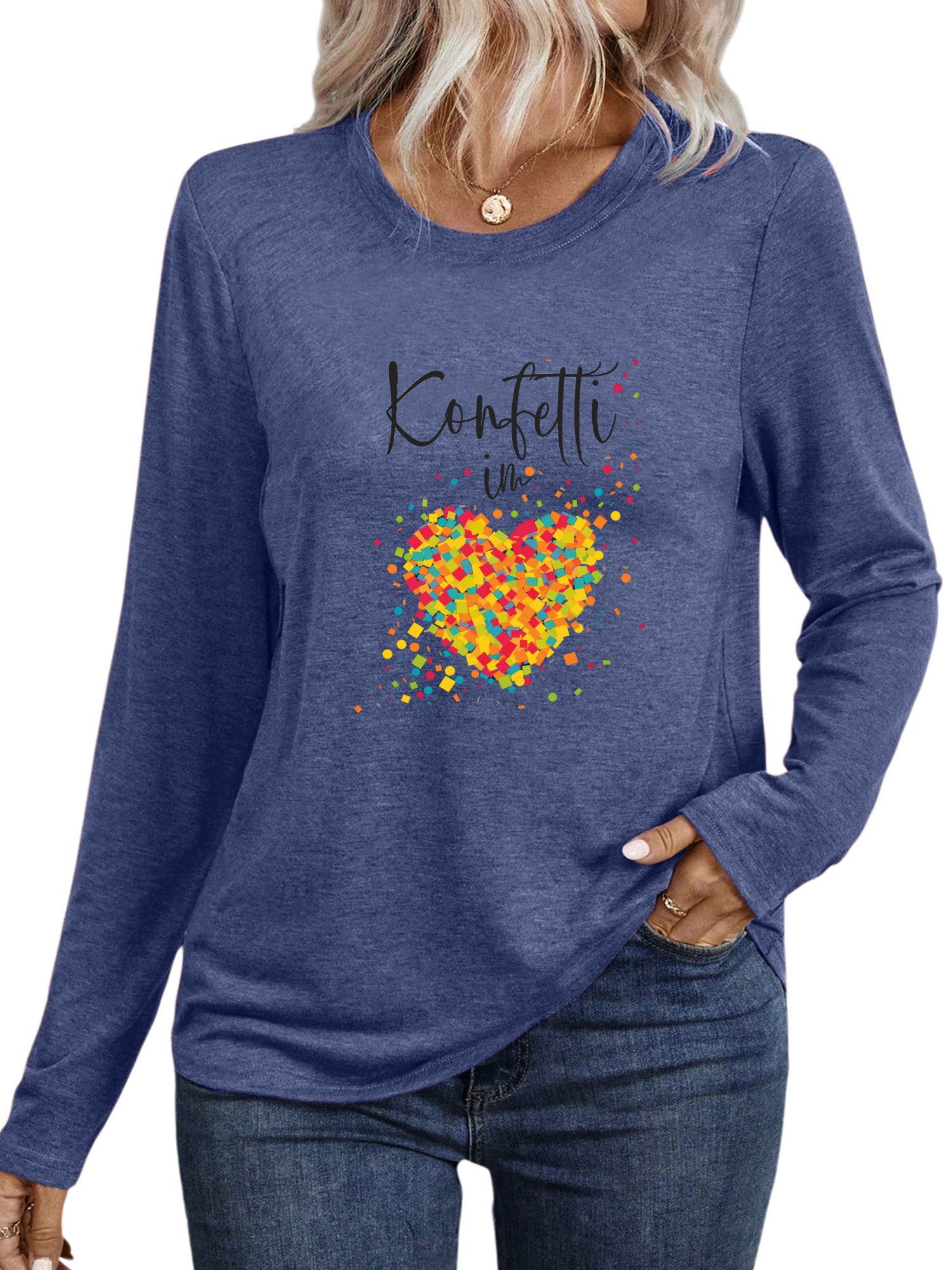 PYLIKE Langarmshirt Shirts Damen Casual Regenbogenherz günstig online kaufen