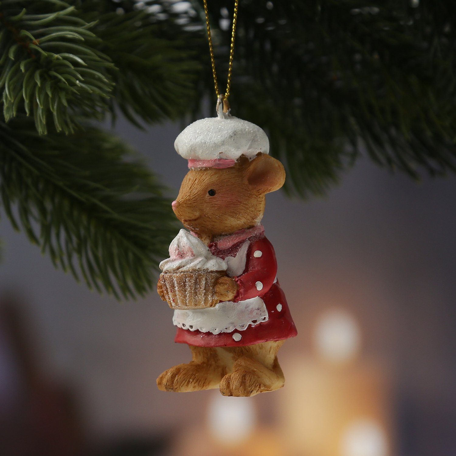 MARELIDA Christbaumschmuck Weihnachtsbaumschmuck Maus mit Törtchen Bäckerei Polyresin H: 8,5cm
