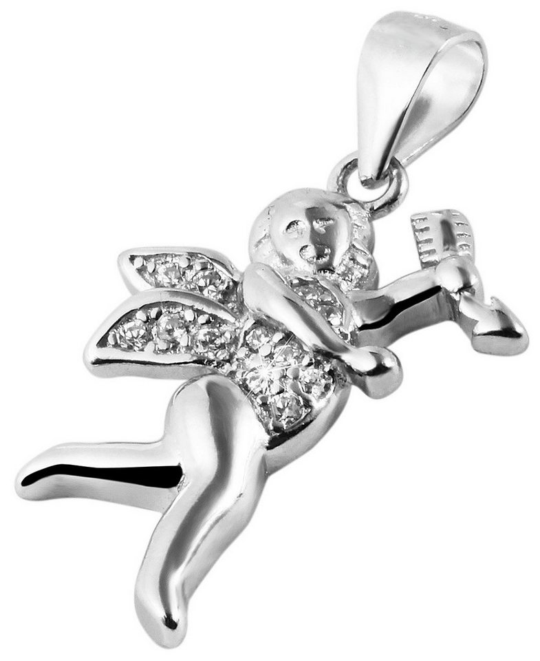 Adelia´s Kettenanhänger Anhänger Engel aus 925 Silber mit Zirkonia, Höhe  18,5 mm Breite 13 mm