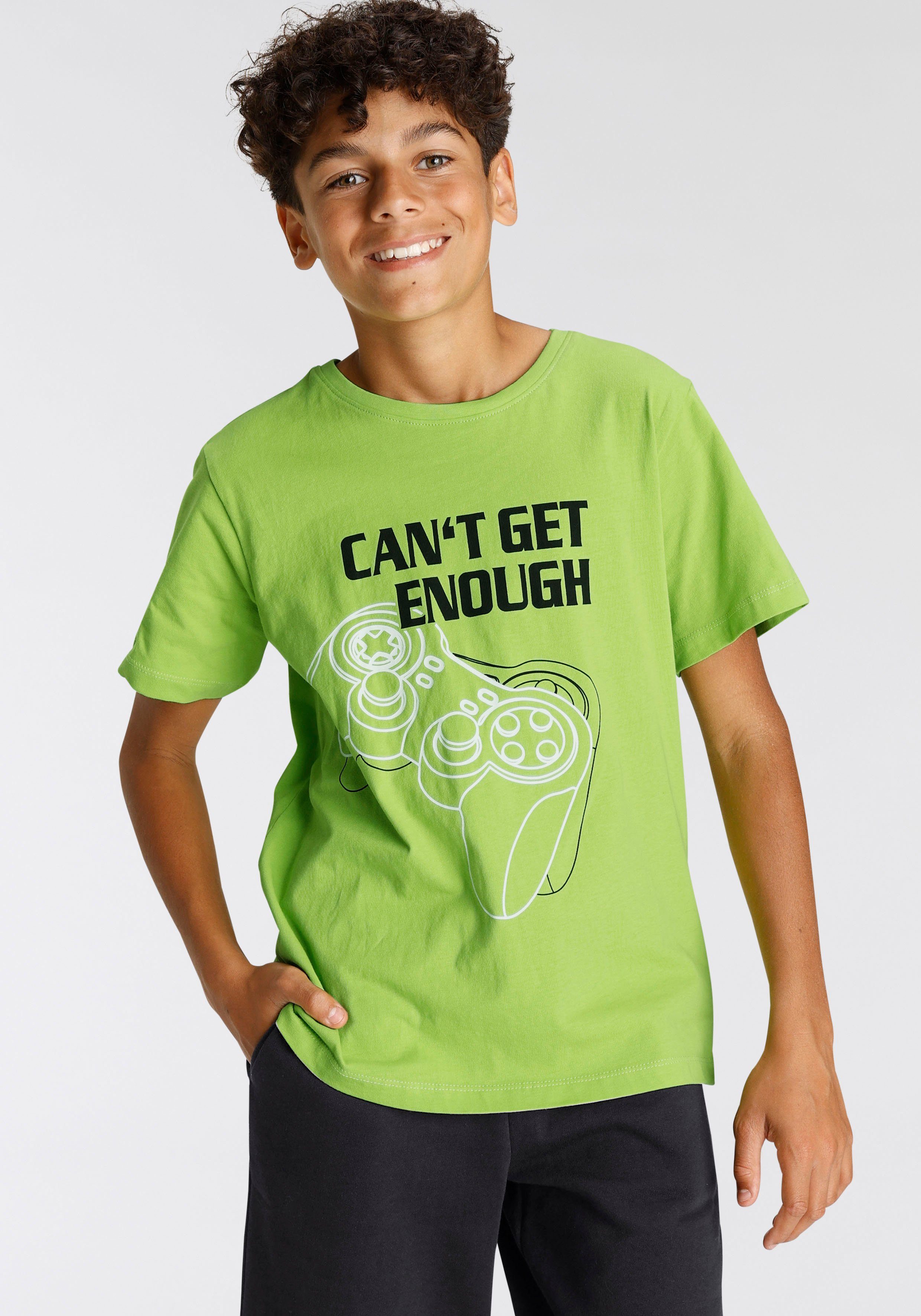ENOUGH Spruch GET & KIDSWORLD CAN´T Bermudas - 2-tlg) T-Shirt Gamer-Print (Set,