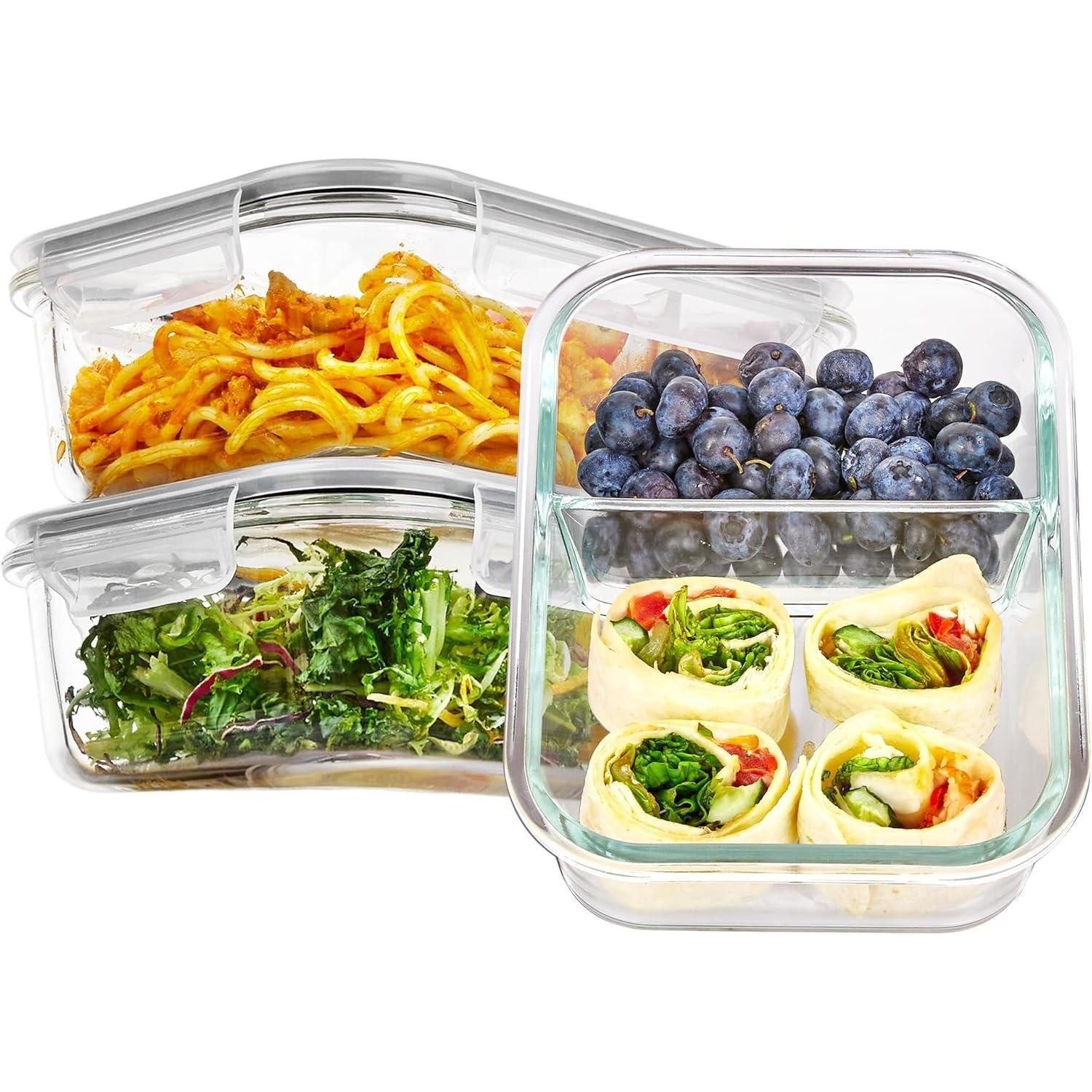 LuxusKollektion Lunchbox Frischhaltedosen Glas 975ml 3er Mikrowelle 3Pack mit Unterteilung