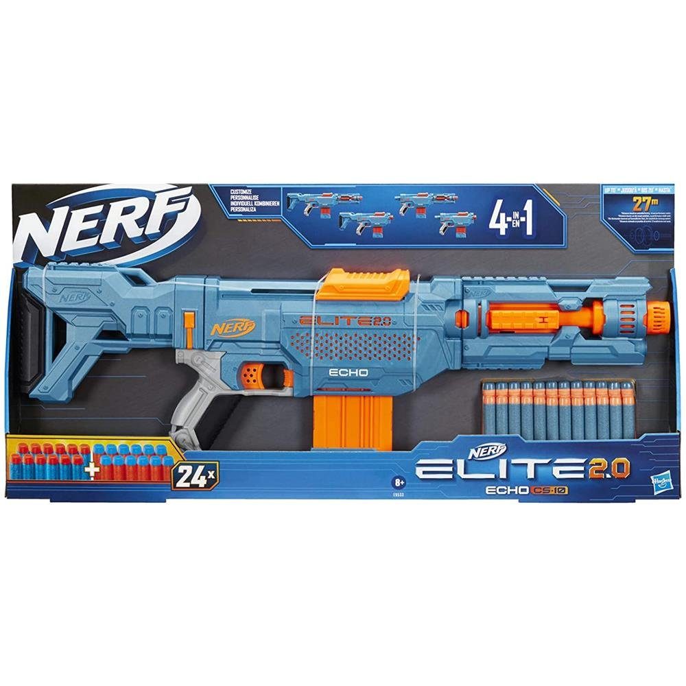 Hasbro Blaster Nerf Elite 2.0 Echo CS-10 24 Nerf Darts, 10-Dart Clip-Magazin abnehmbare Schulterstütze und Laufverlängerung