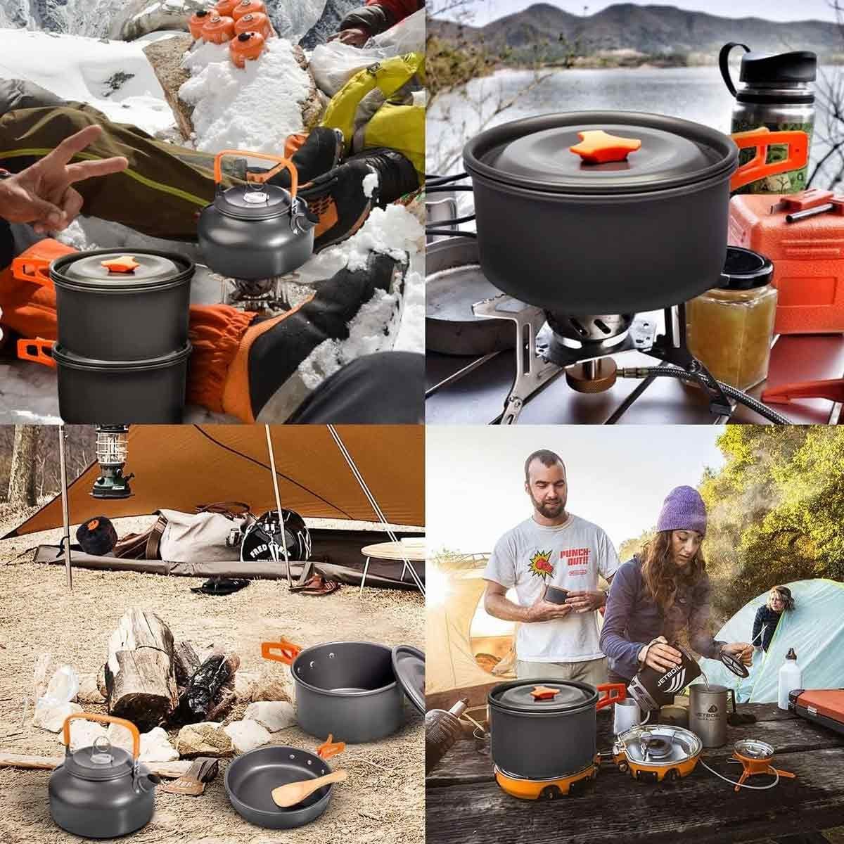Jormftte Topf-Set Camping Grau2 Set,Outdoor Tragbar,für Wandern Kochgeschirr Kochgeschirr