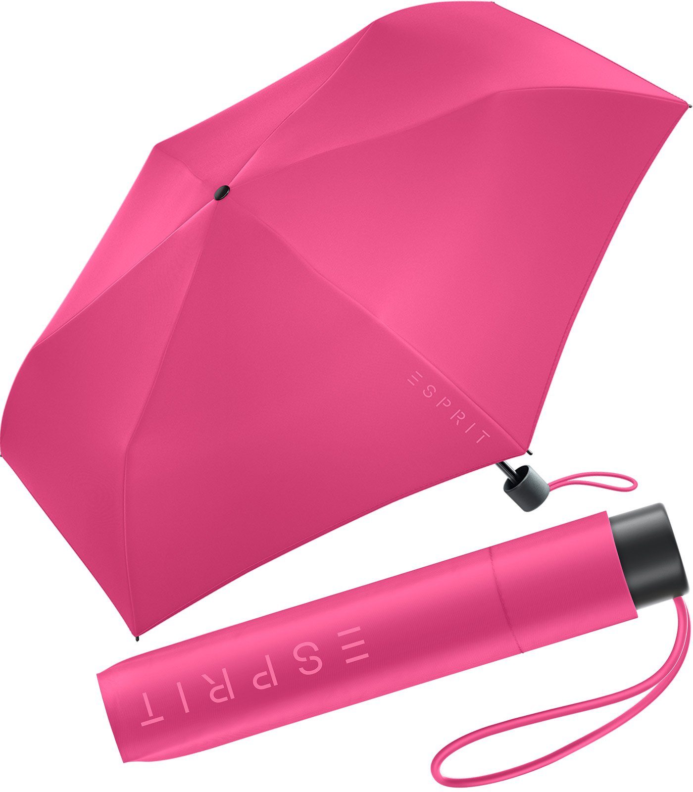 Esprit Langregenschirm Mini Regenschirm Damen Slimline HW 2023, in den neuen Trendfarben - magenta rosa