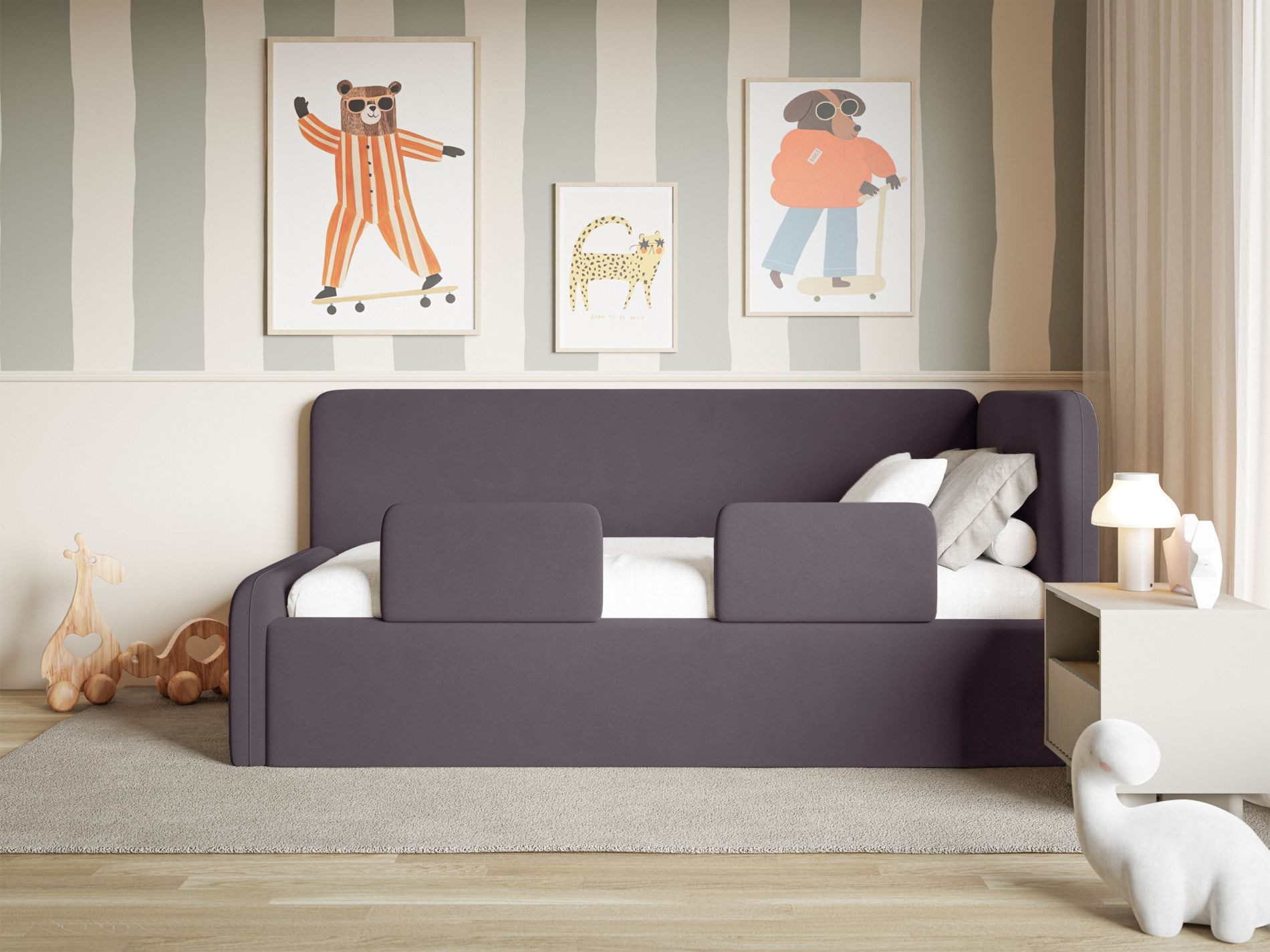 Selsey Kinderbett FANKO, Kinderbett mit Kopfteil, Rausfallschutz, Samt, 90x200 cm