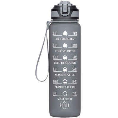 OKWISH Trinkflasche Sport Wasserflasche Sportflasche Auslaufsicher 1 Liter BPA-Frei 1L, Zeitmarkierung und Strohhalm Fitness Outdoor Camping Fahrrad Wandern