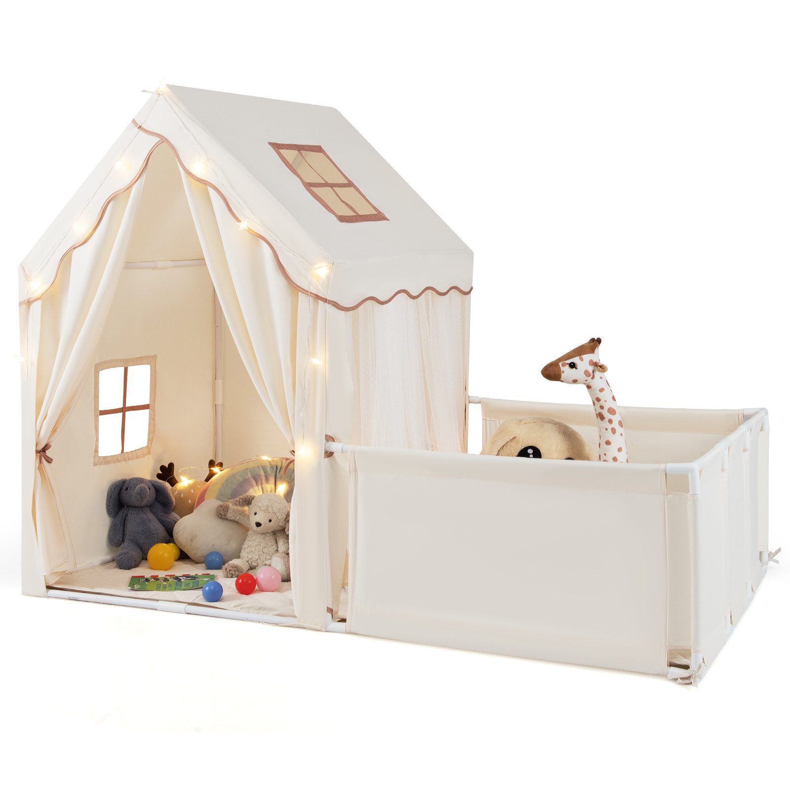COSTWAY Spielzelt Spielhaus Kinder Indoor mit Lichterkette & Bodenmatte