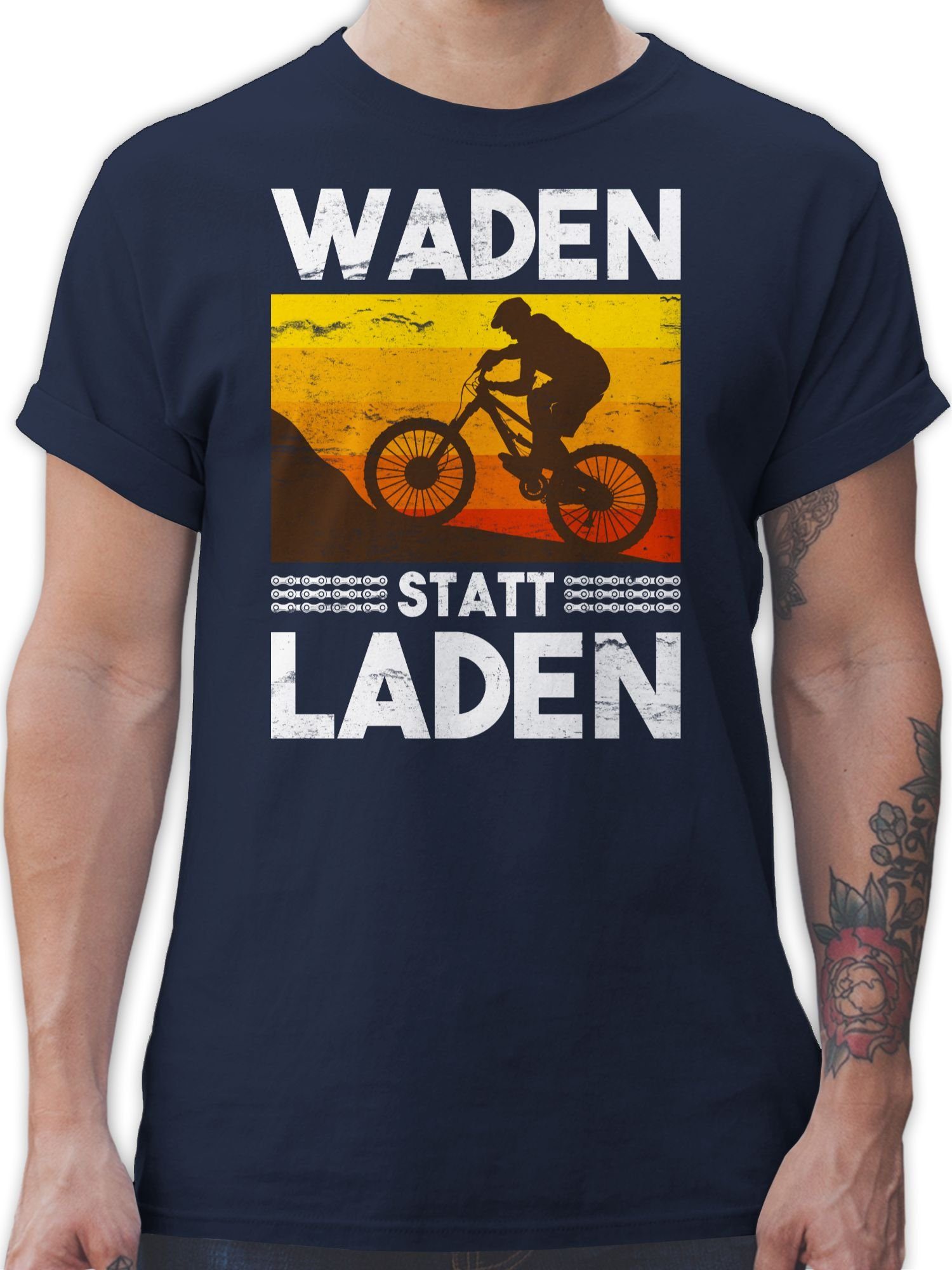 Shirtracer T-Shirt Waden statt Laden 02 Fahrrad Radsport weiß Blau Bekleidung Navy Vintage