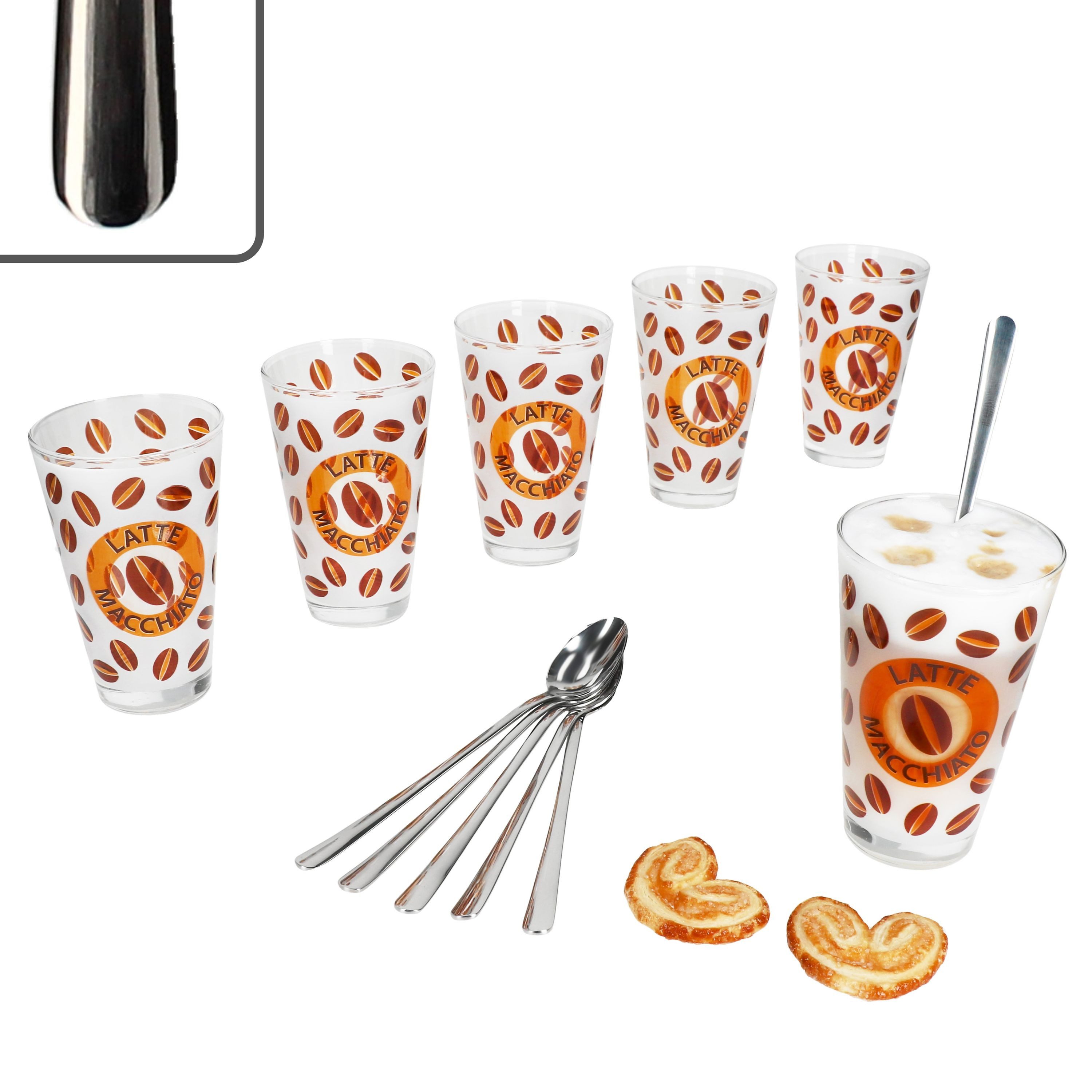 Latte-Macchiato-Glas 12tlg Set Cremona Latte Macchiato Gläser orange + Style Art Löffel